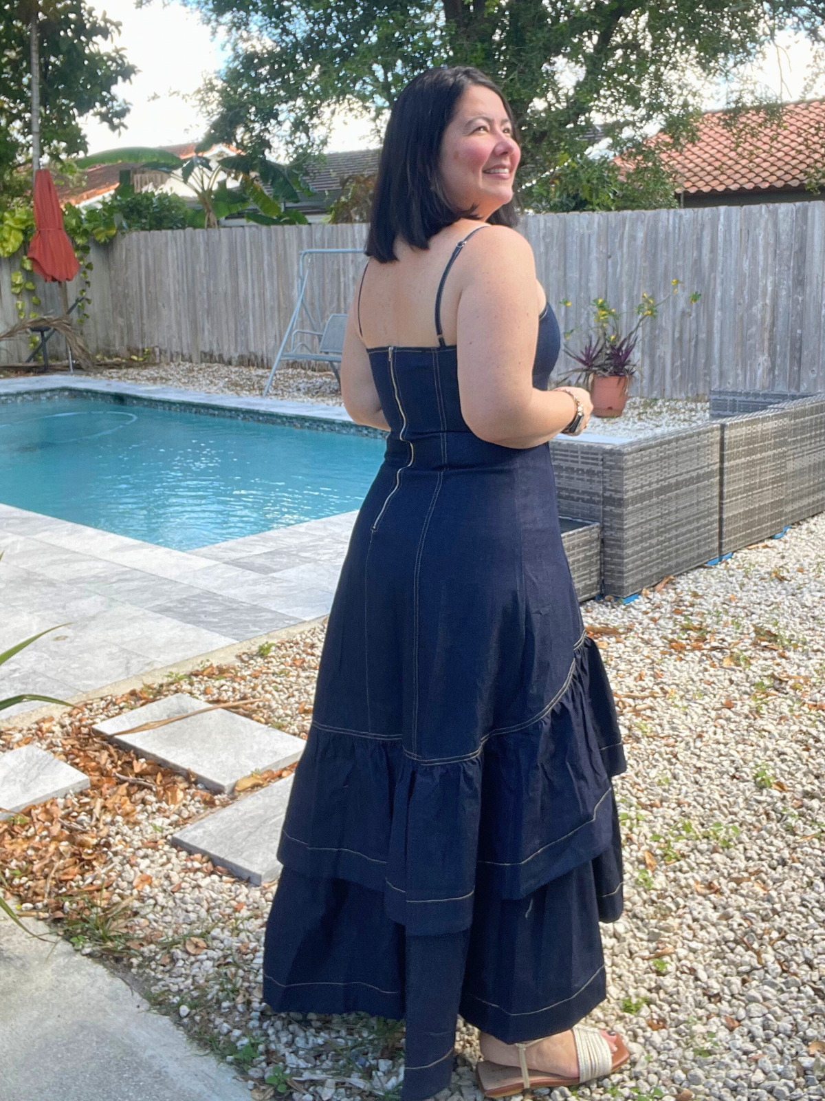 Ruffle Me Away Denim Dress