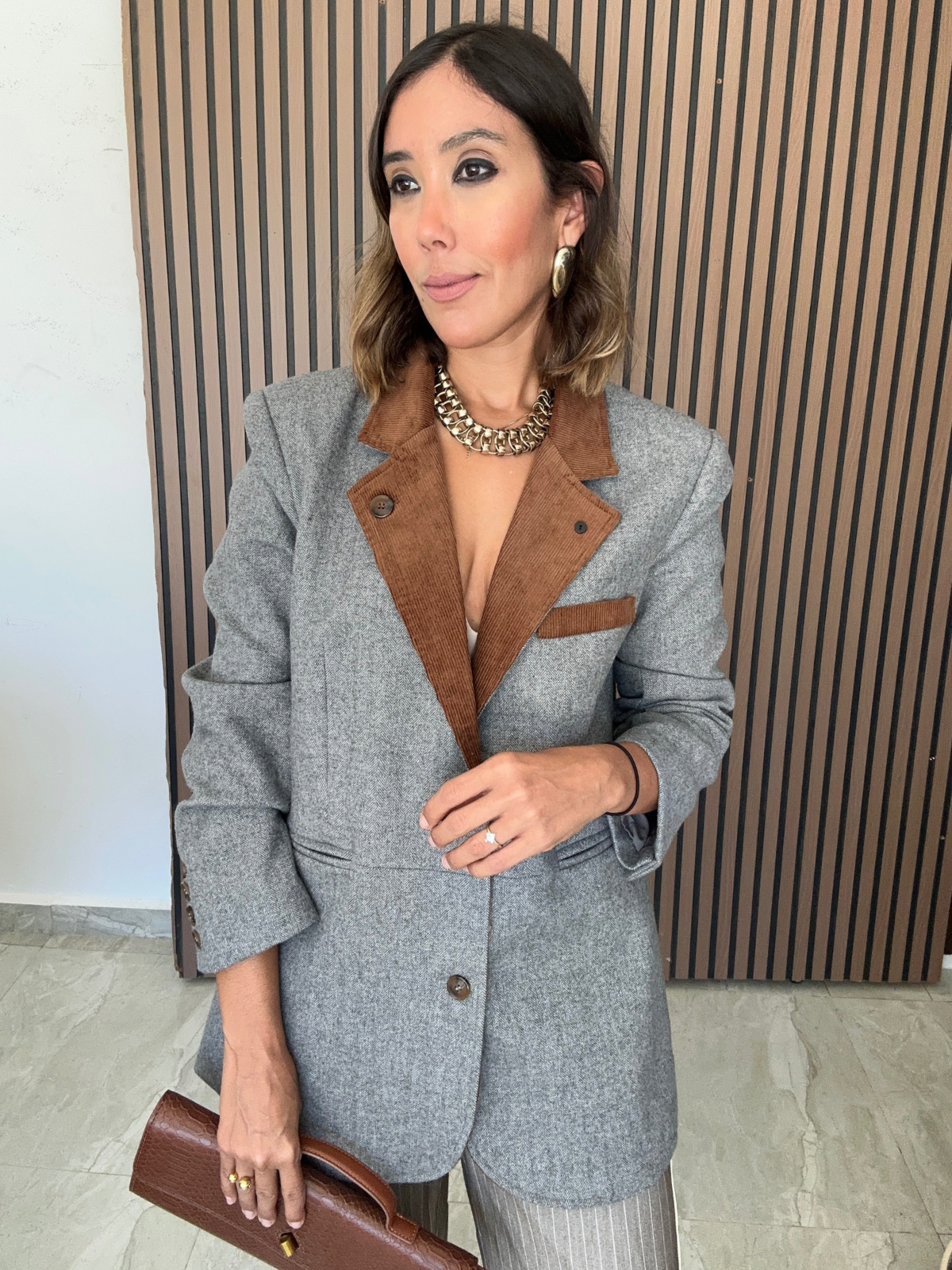 OVERSIZED Glencheck Embroidered Button Down Jacket