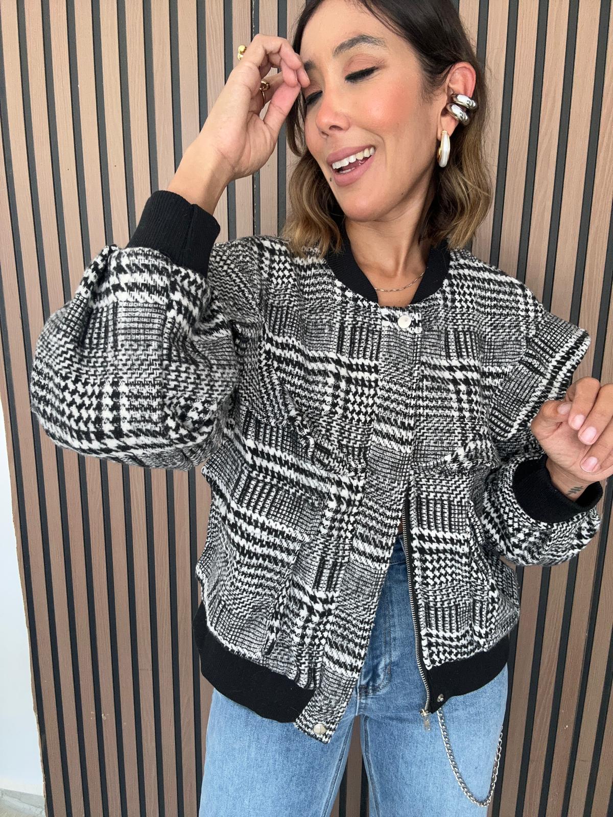 Plaid Ruffle Bomber Jacket