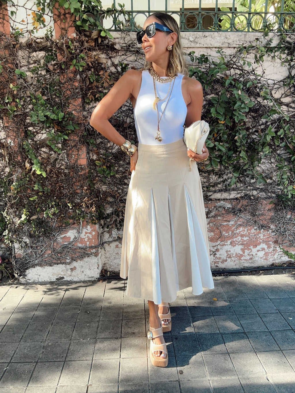 Geneviève – Colorblock Pleated Midi Skirt
