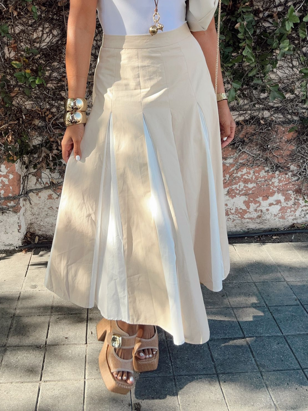 Geneviève – Colorblock Pleated Midi Skirt