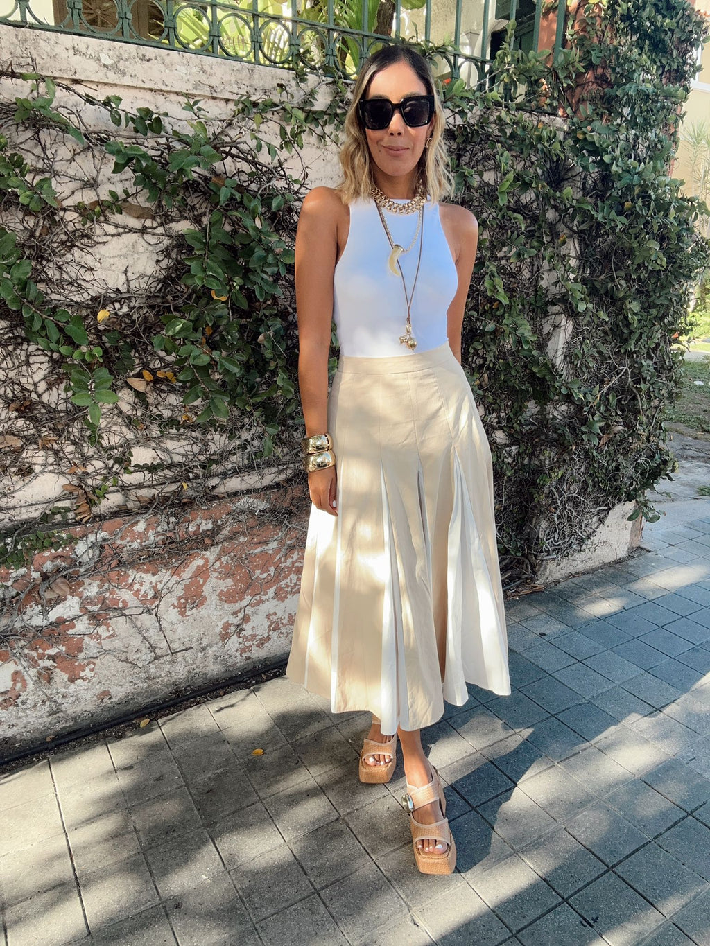 Geneviève – Colorblock Pleated Midi Skirt