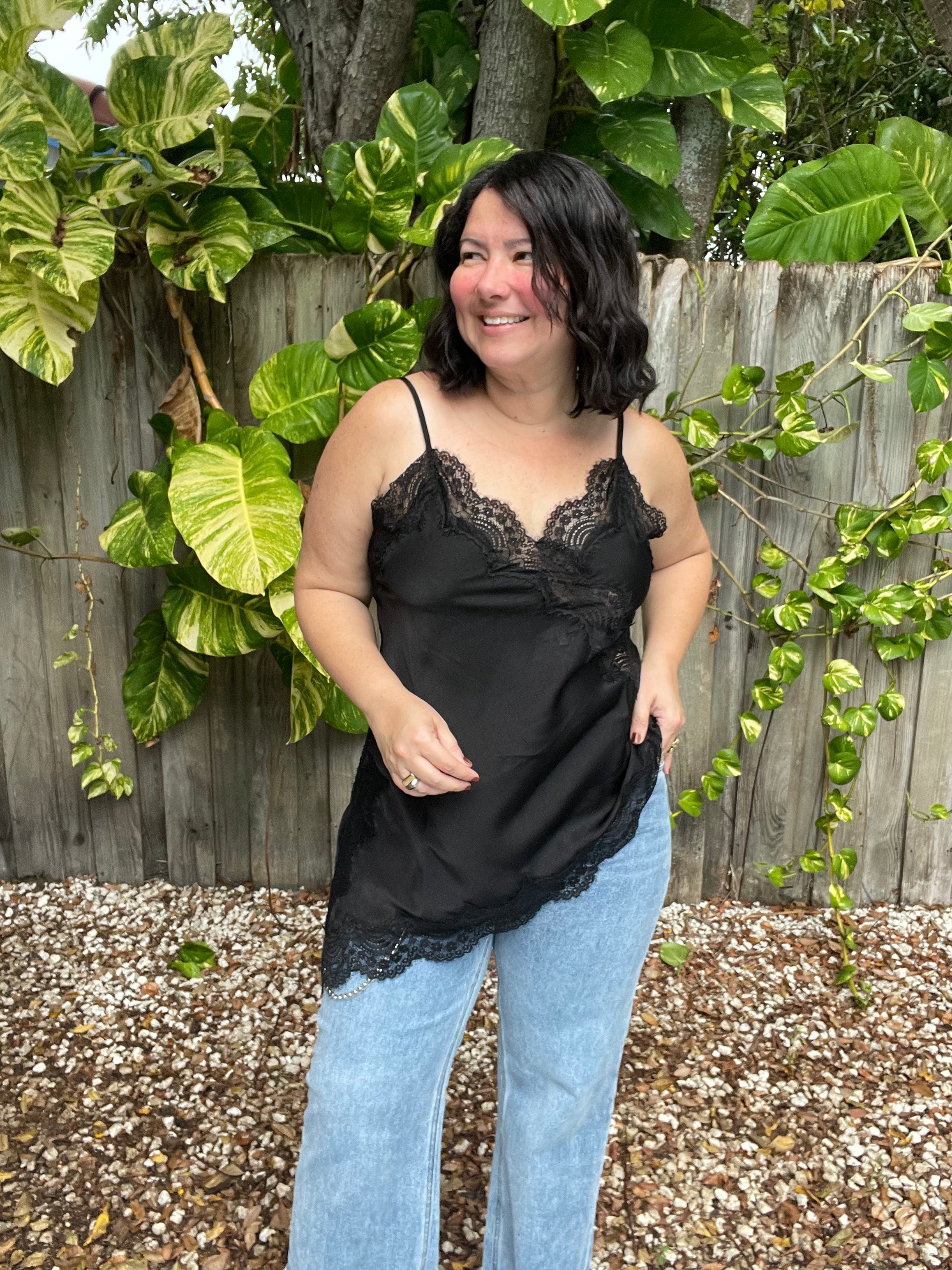 Right Before Forever Lace Asymmetrical Cami