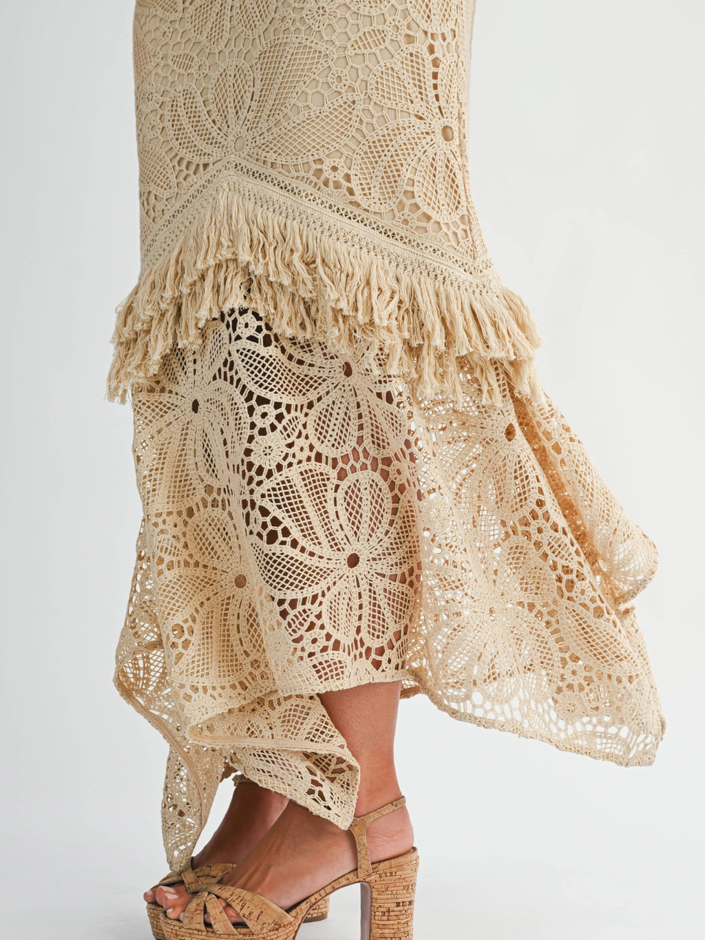 Barefoot Dreams Handcrafted Crochet Fringe Maxi Dress