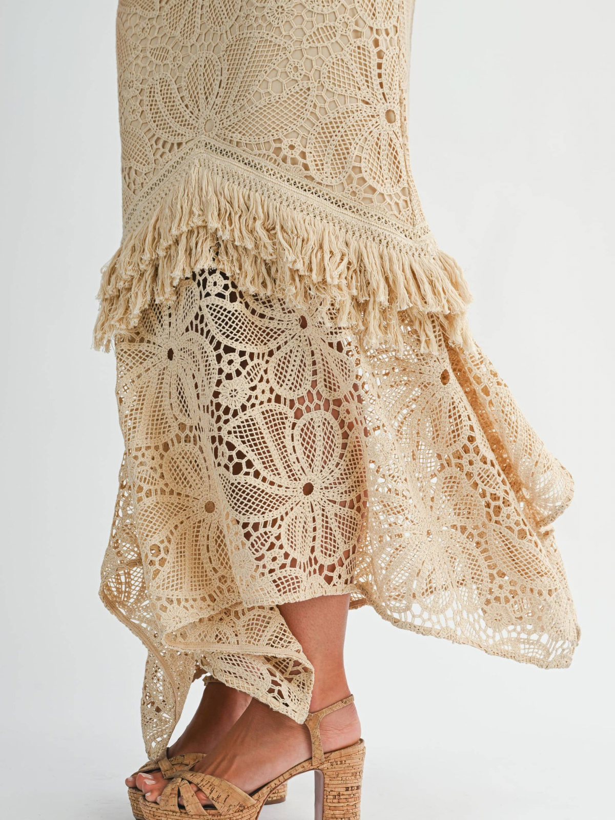 Barefoot Dreams Handcrafted Crochet Fringe Maxi Dress