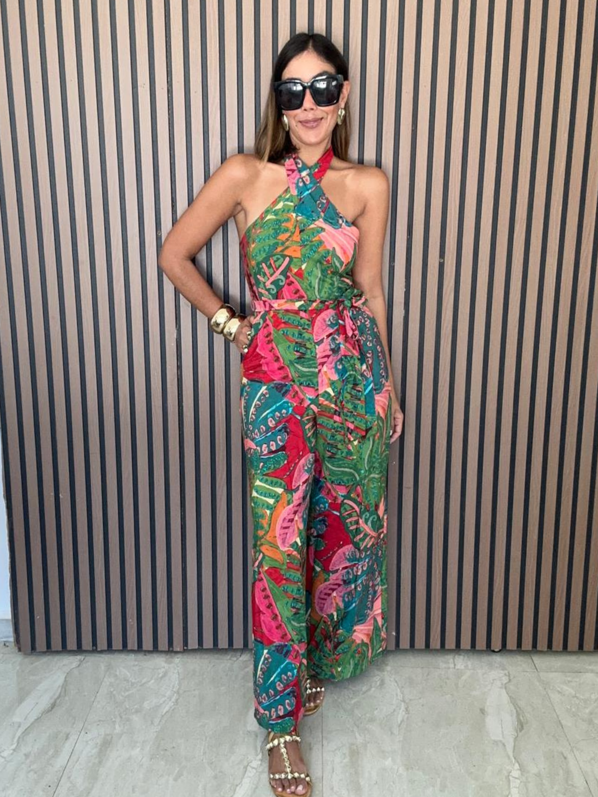 Drawing Dream Crossed Halter Neck Jumpsuit