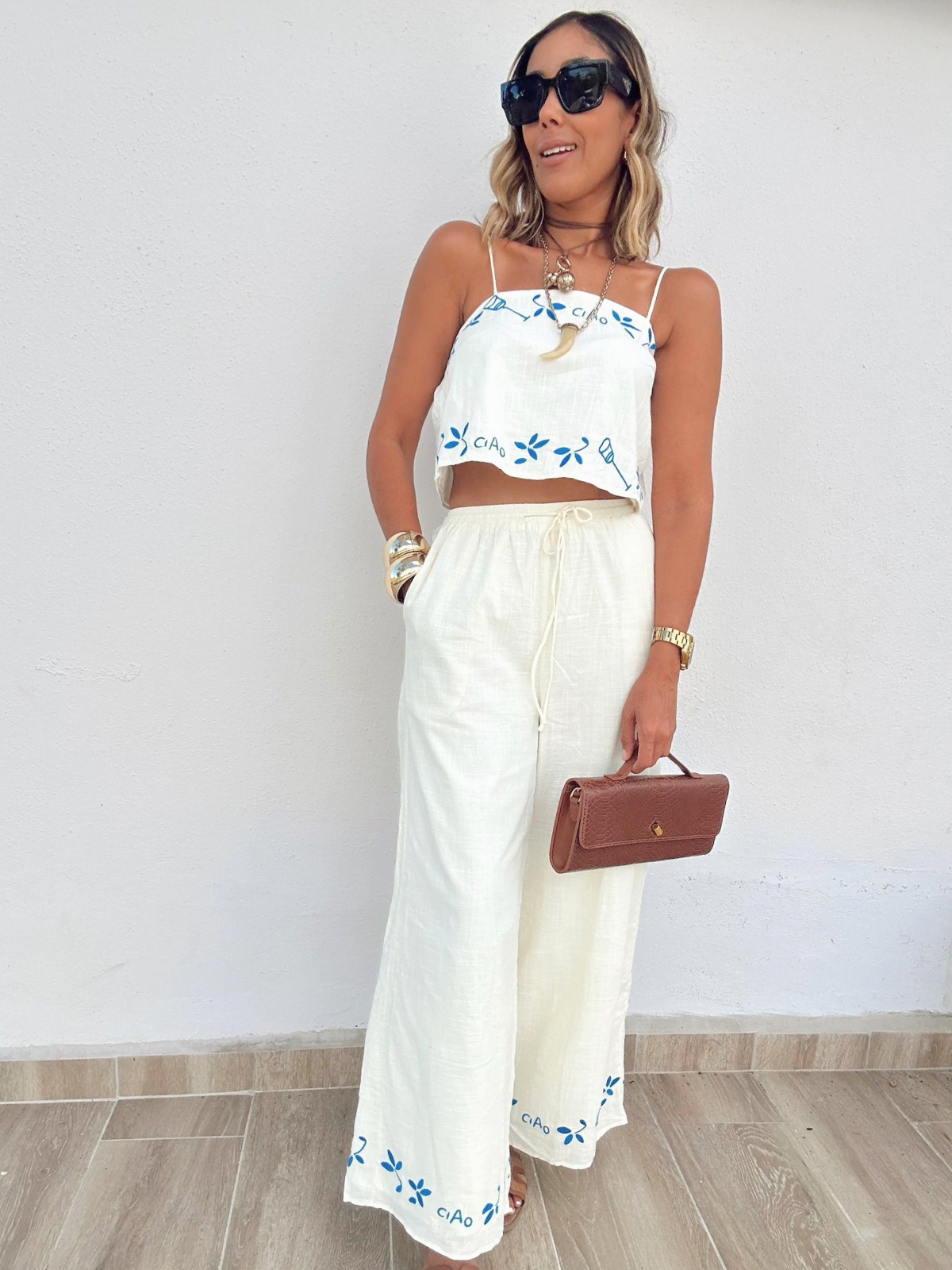 Portofino Crop Top and Wide Leg Pants