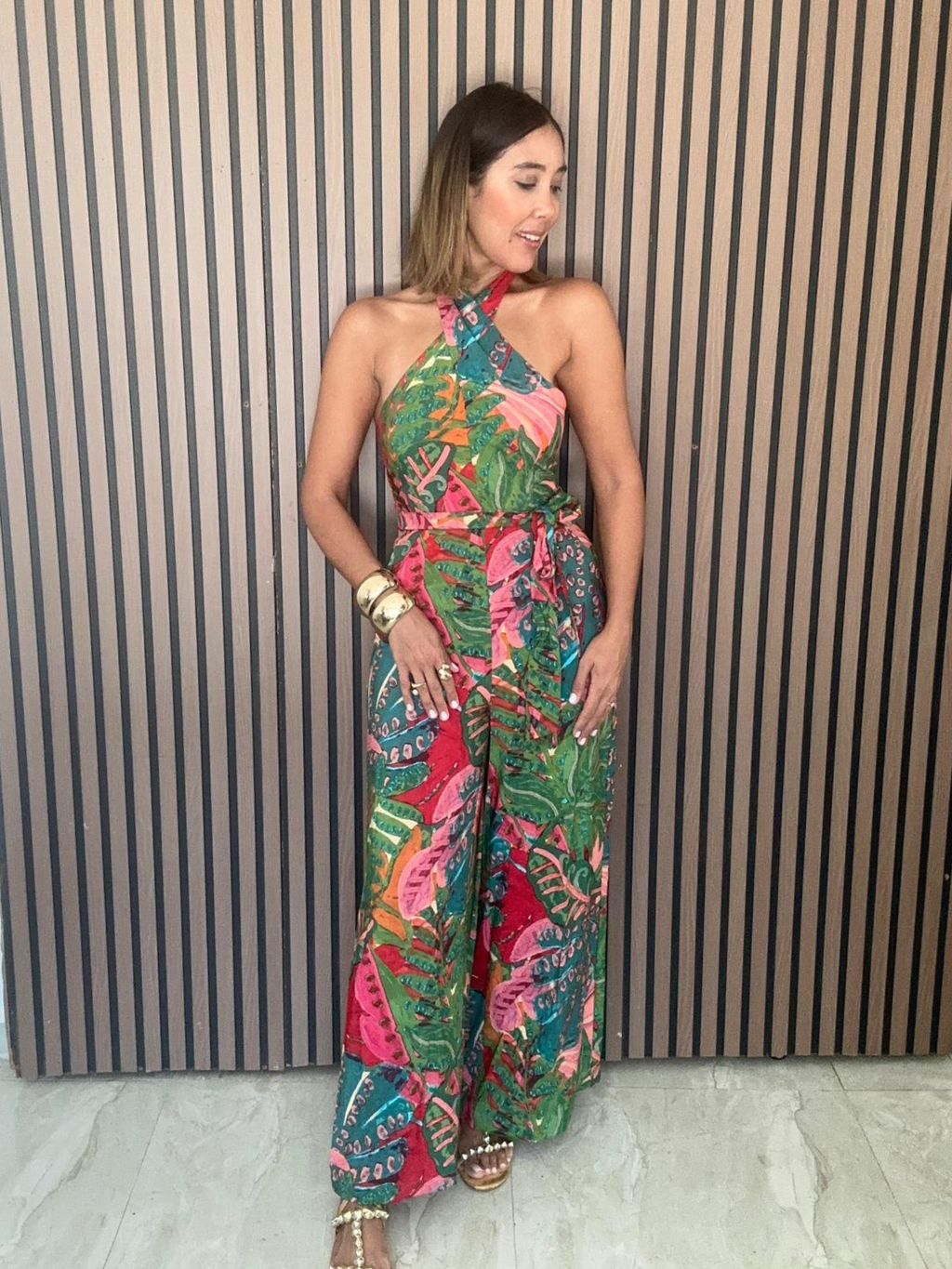 Drawing Dream Crossed Halter Neck Jumpsuit