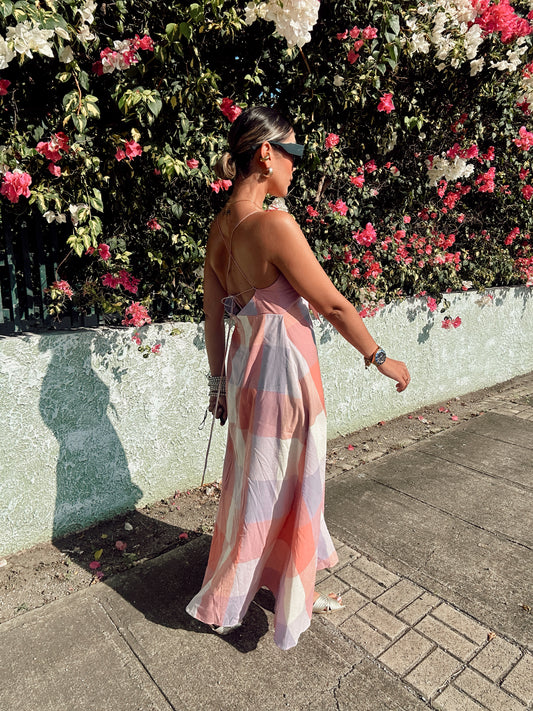 Pastel Checkered Maxi Dress