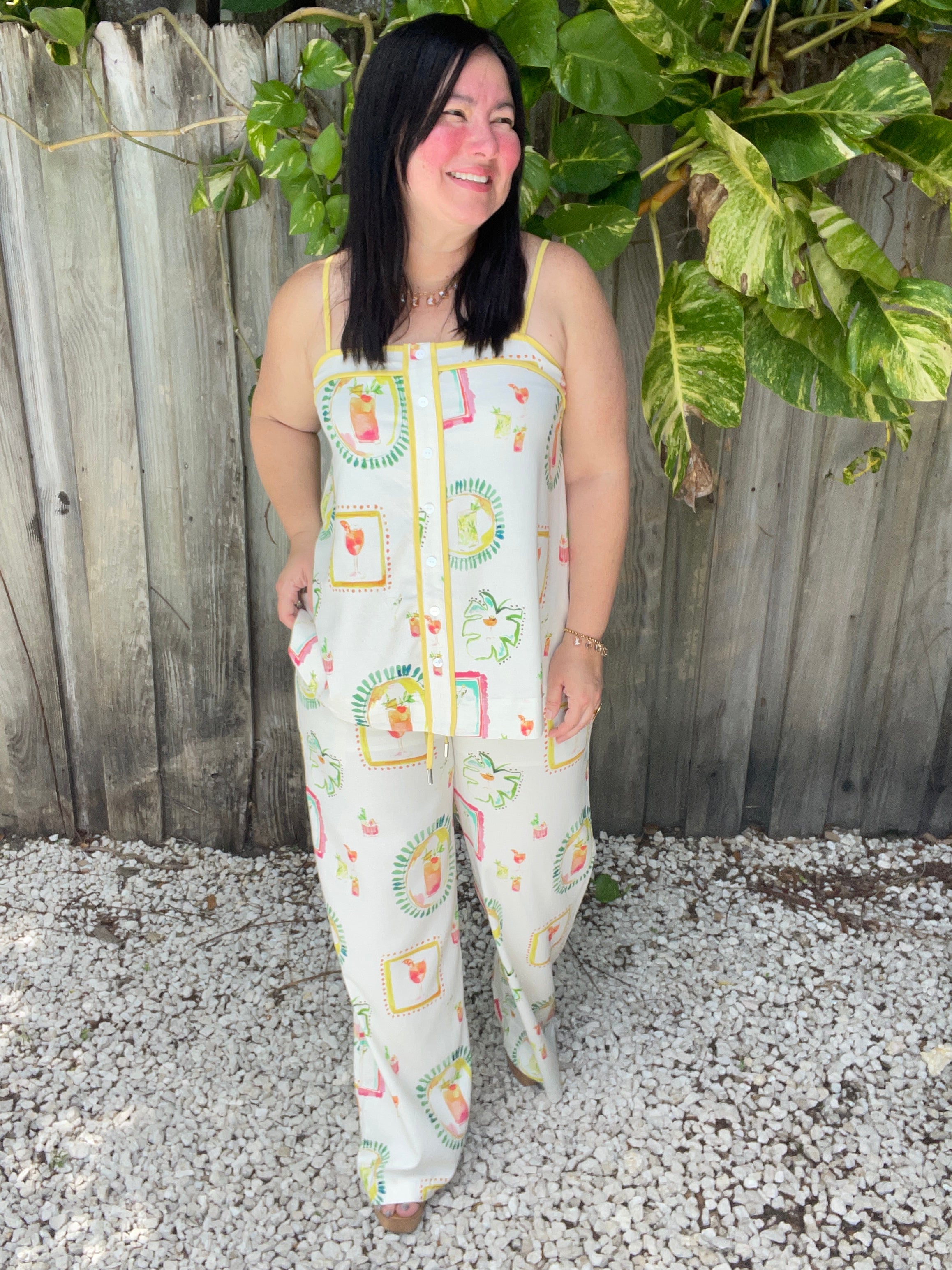 Happy Hour Print Wide Leg Pants