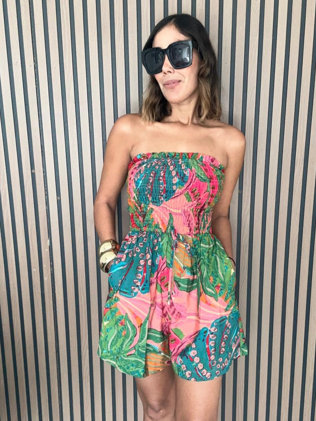 Drawing Dream Strapless Smokced Romper