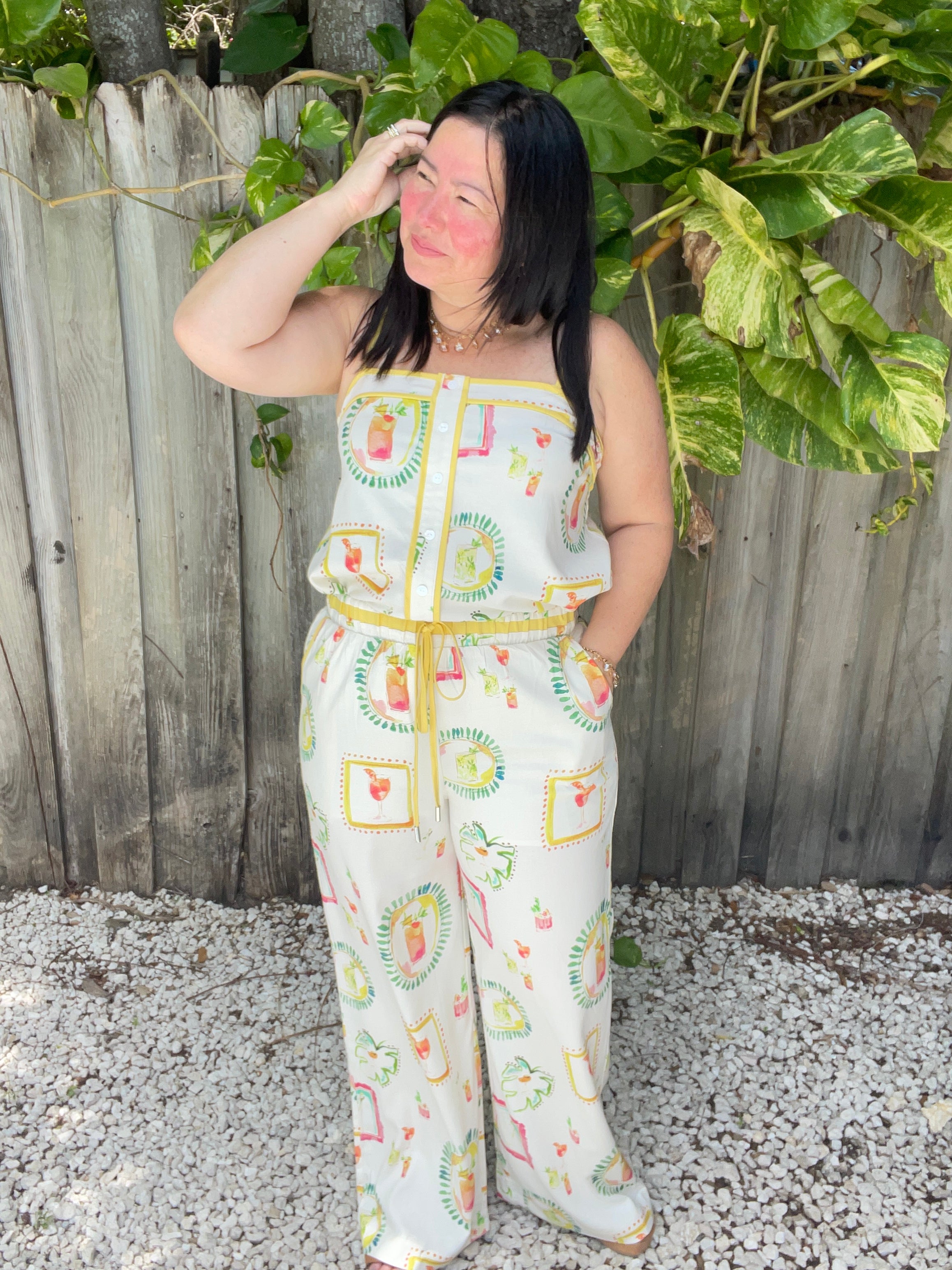 Happy Hour Print Wide Leg Pants