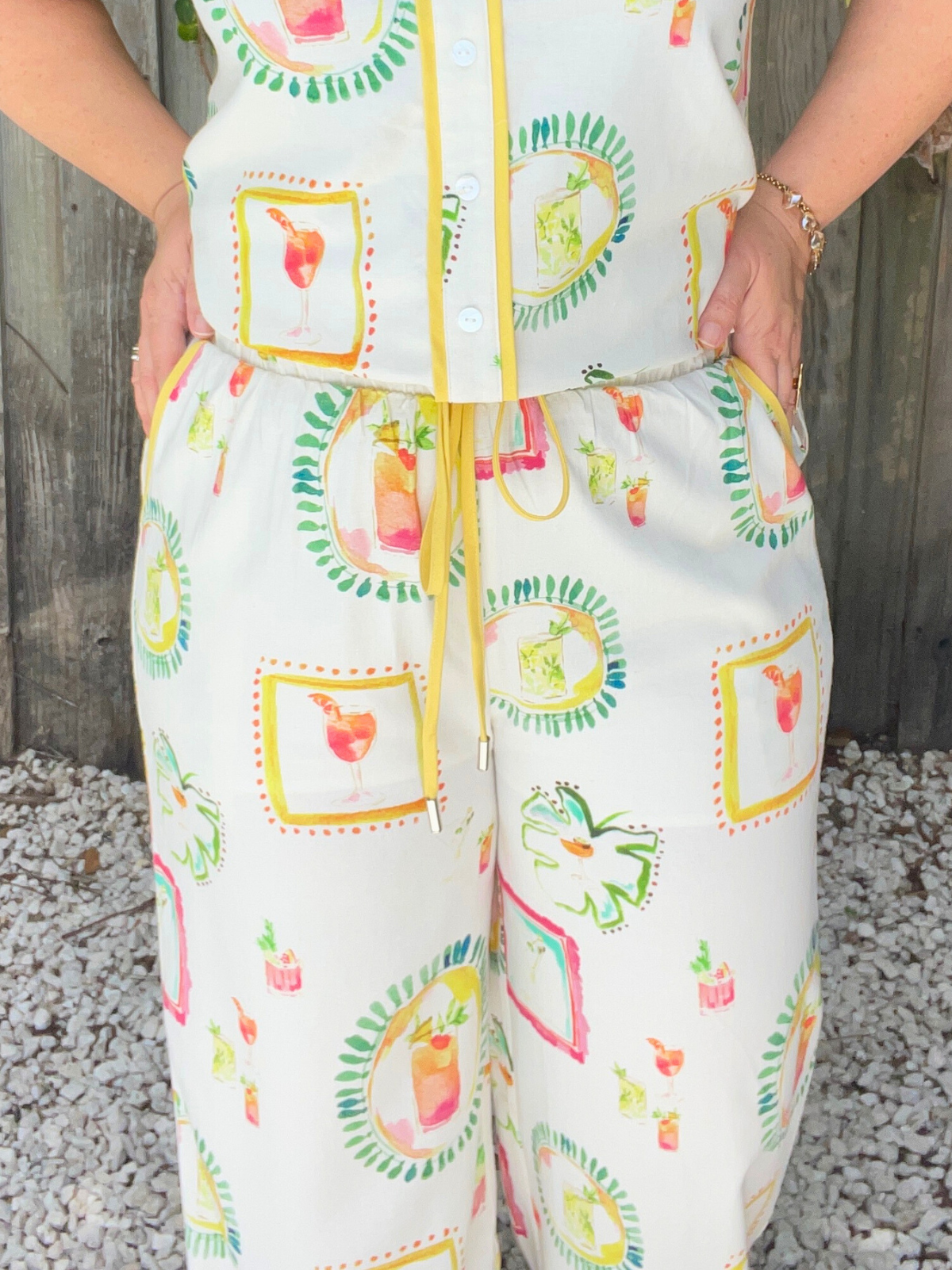 Happy Hour Print Wide Leg Pants