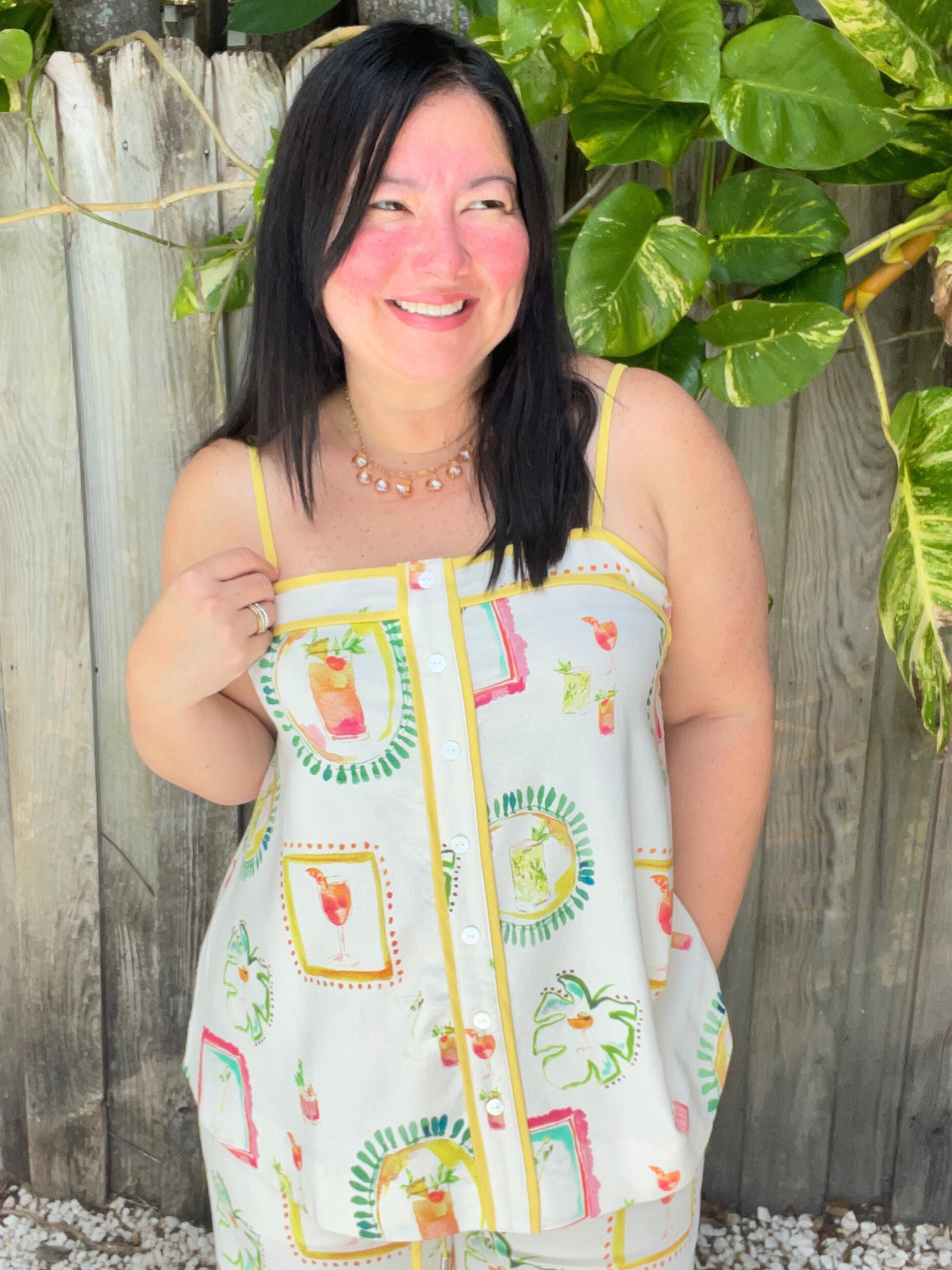 Happy Hour Print Contrast Binding Top