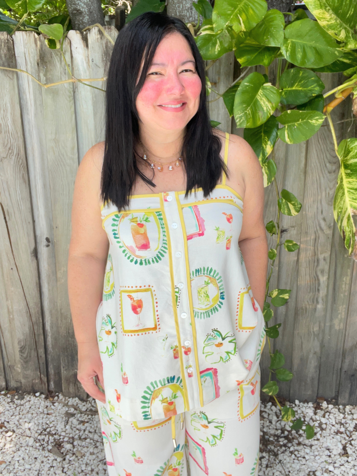 Happy Hour Print Contrast Binding Top