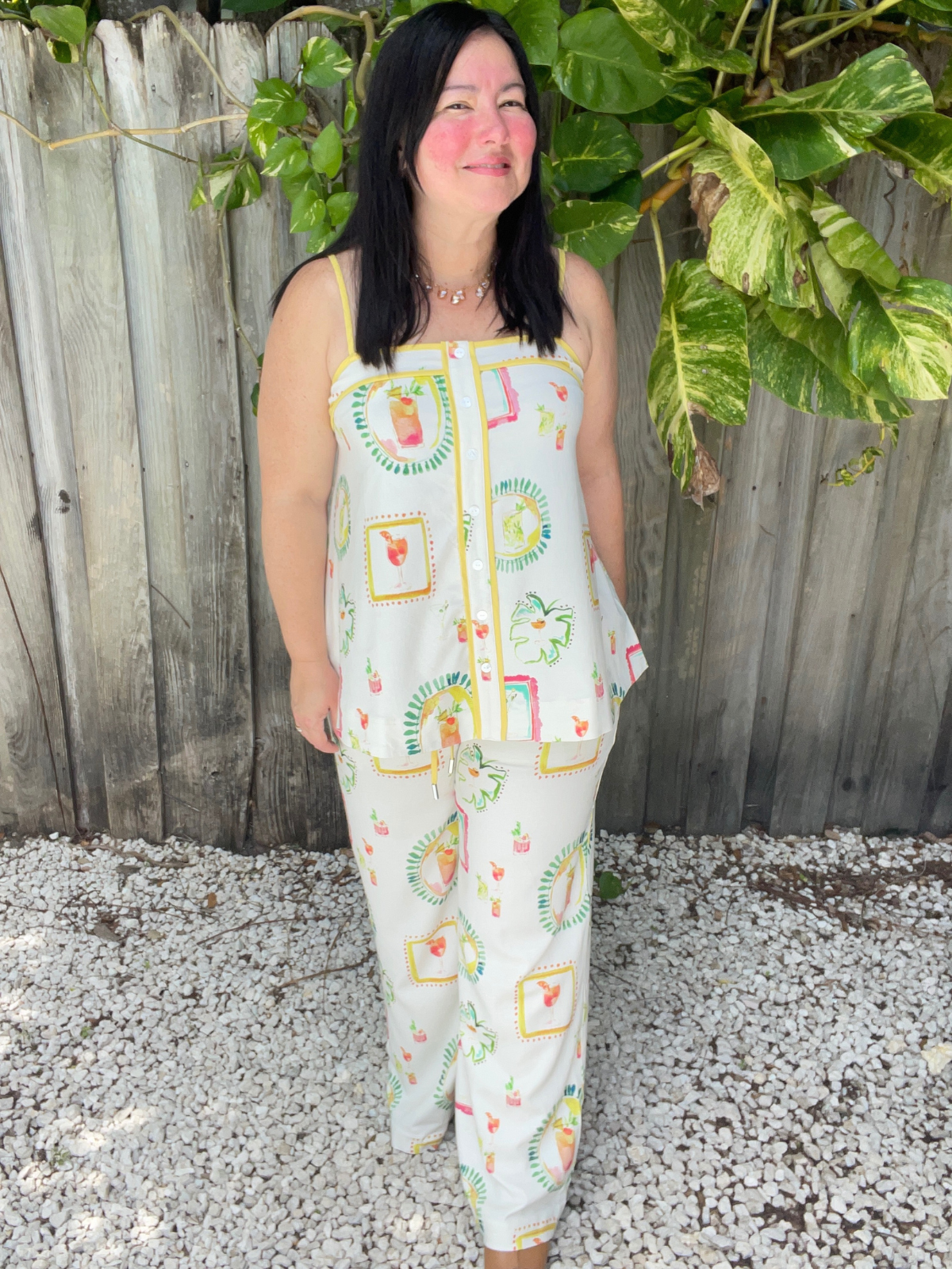 Happy Hour Print Contrast Binding Top