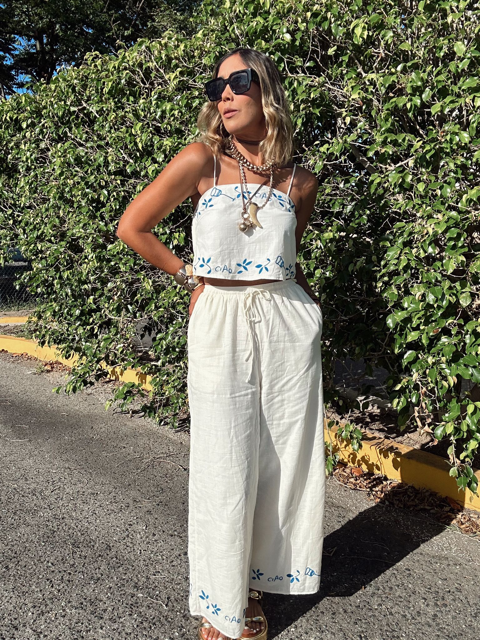 Portofino Crop Top and Wide Leg Pants