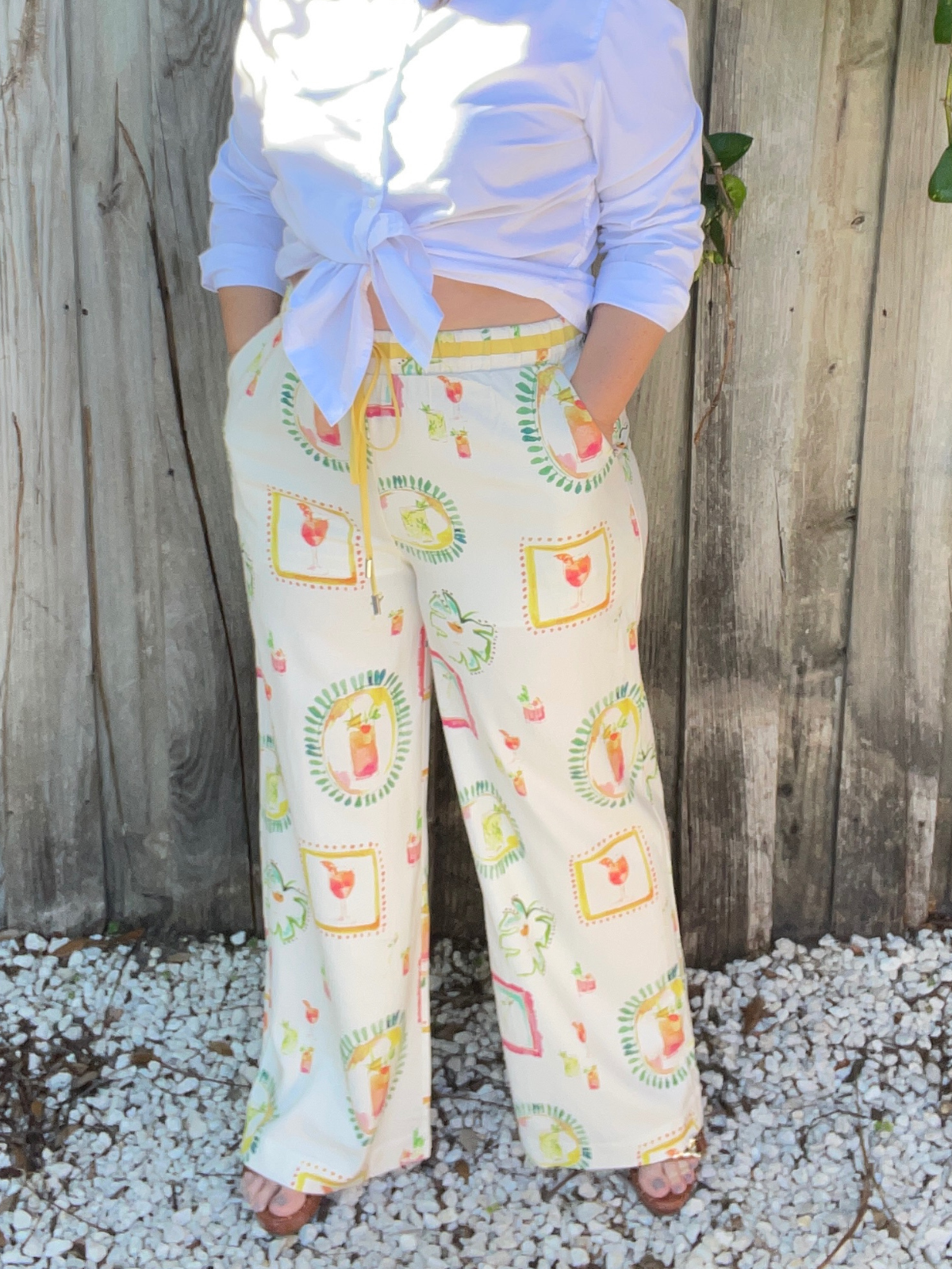 Happy Hour Print Wide Leg Pants