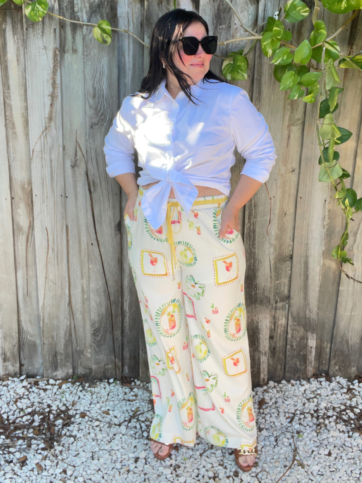 Happy Hour Print Wide Leg Pants