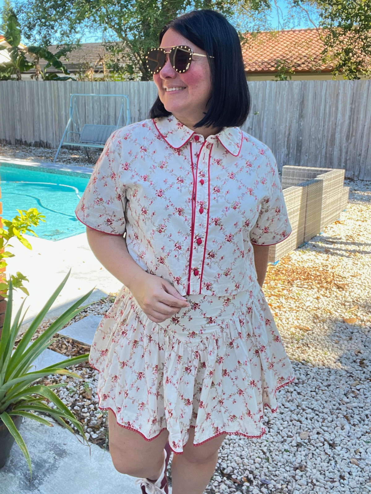 SanSe Bloom Crop Shirt and Mini Skirt Set