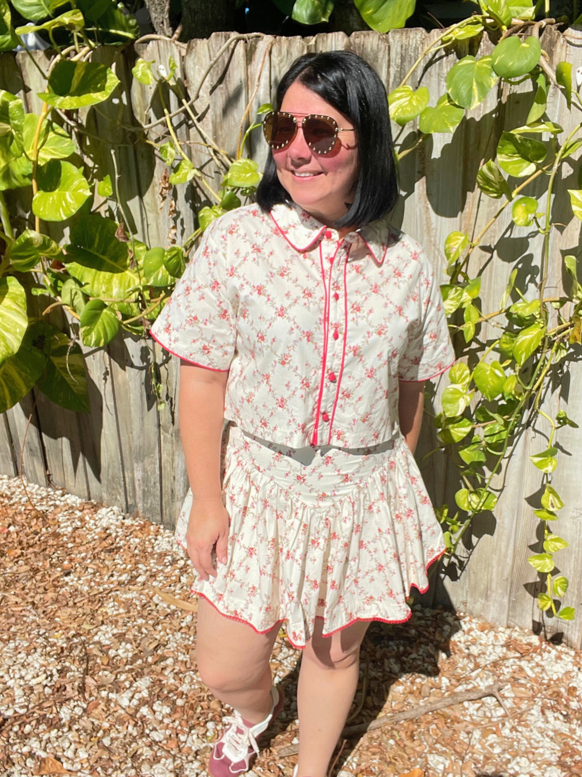 SanSe Bloom Crop Shirt and Mini Skirt Set