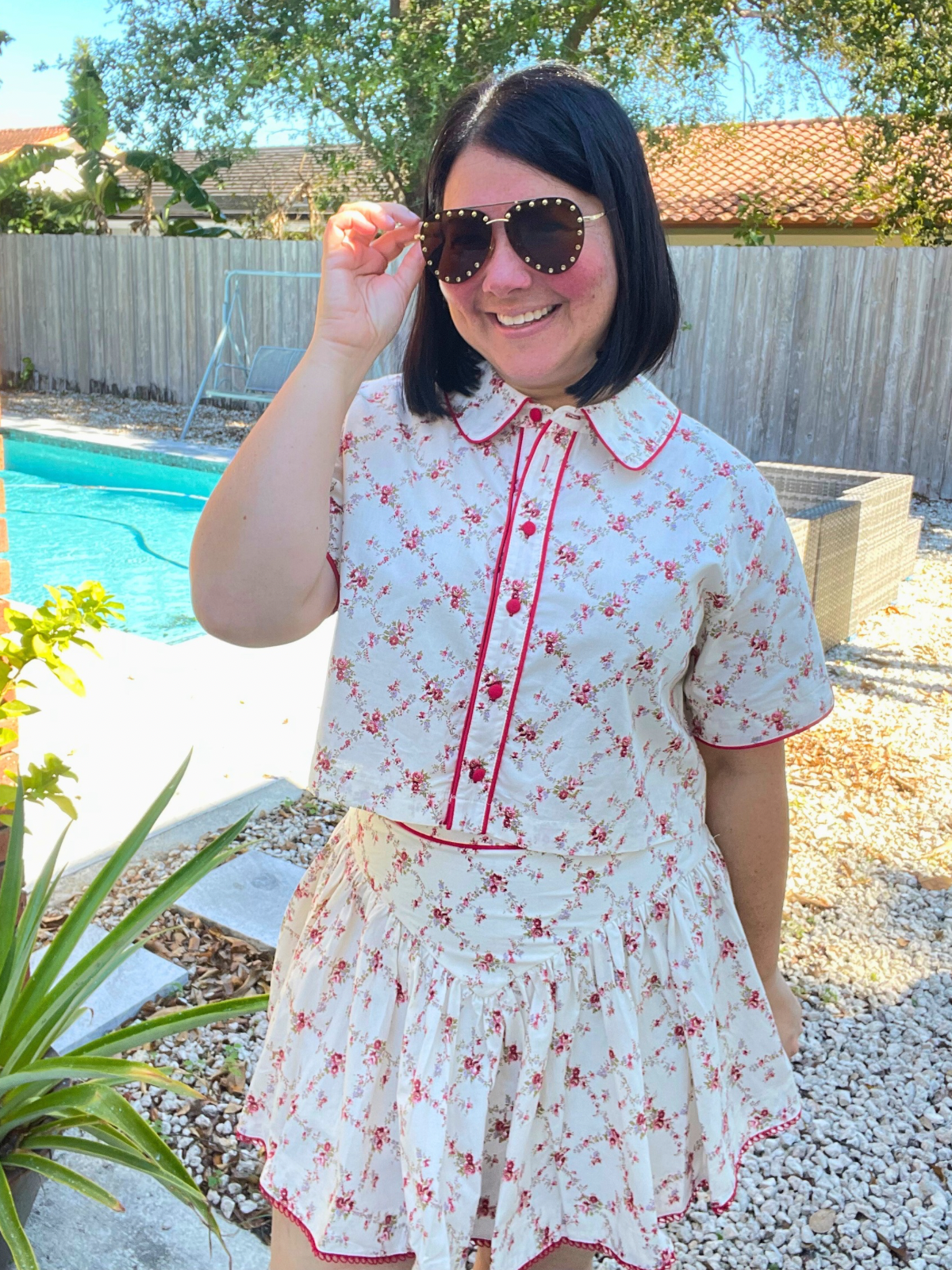 SanSe Bloom Crop Shirt and Mini Skirt Set