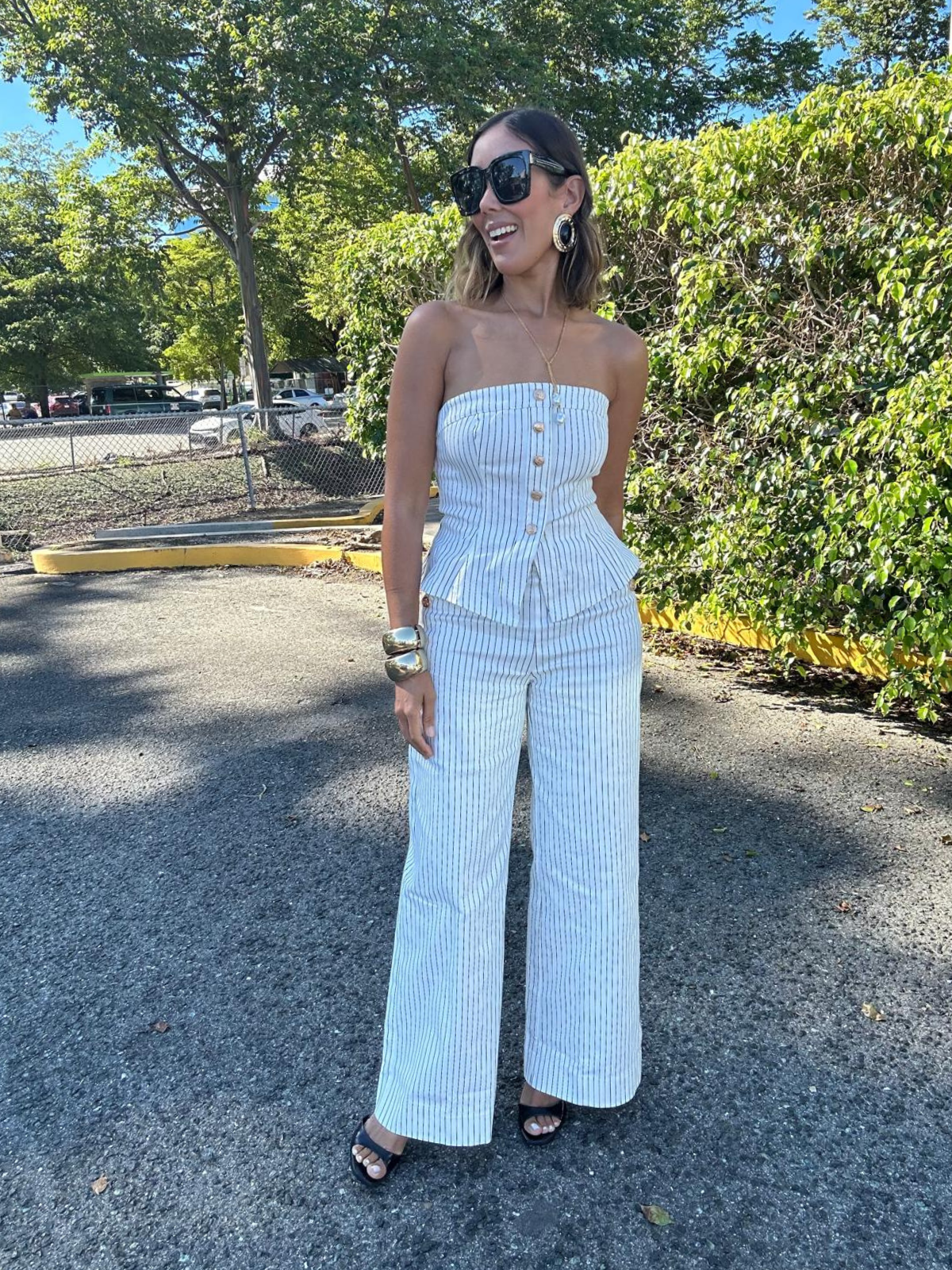 New Direction Stripe Strapless Top & Pant Set