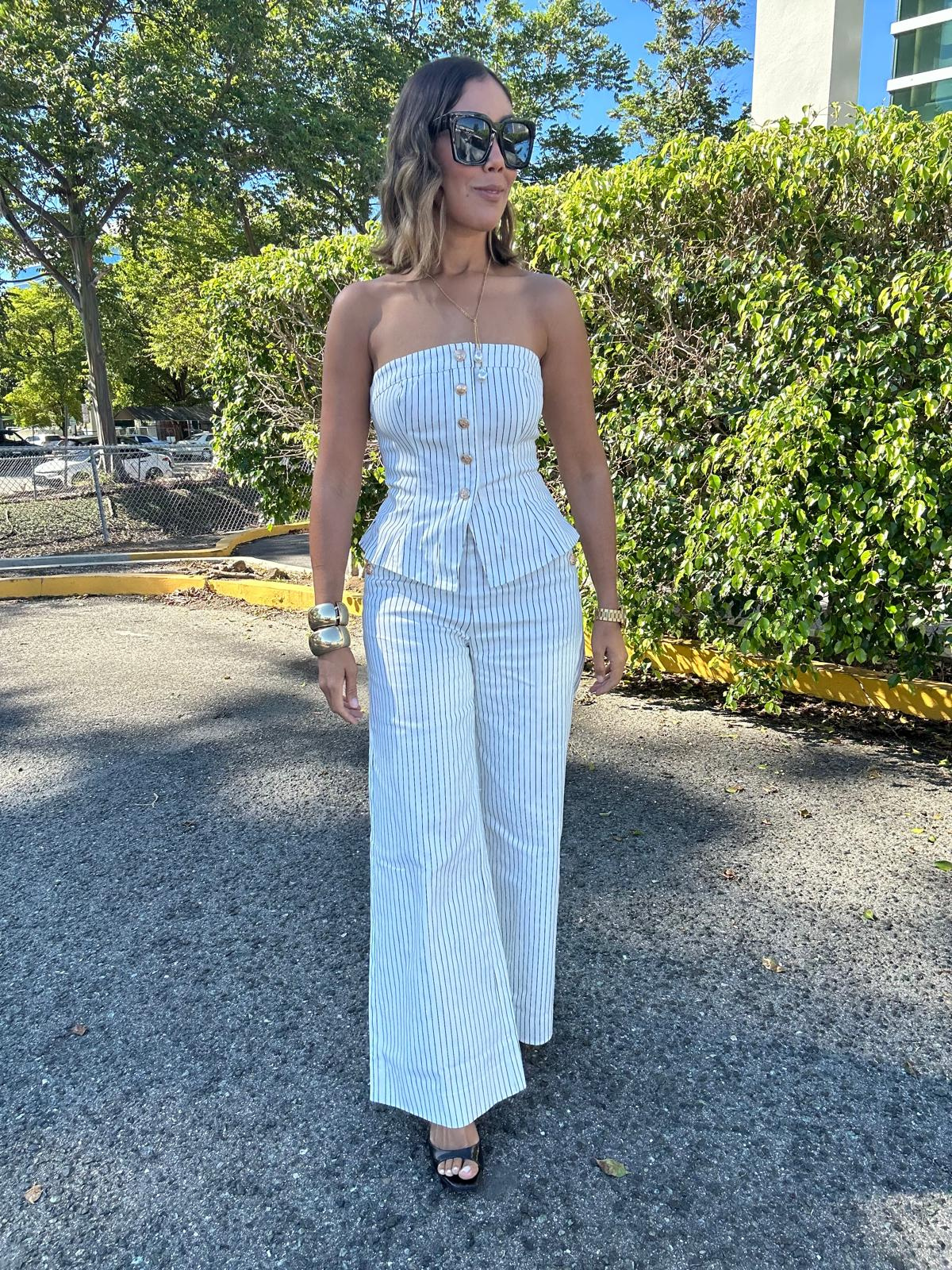 New Direction Stripe Strapless Top & Pant Set