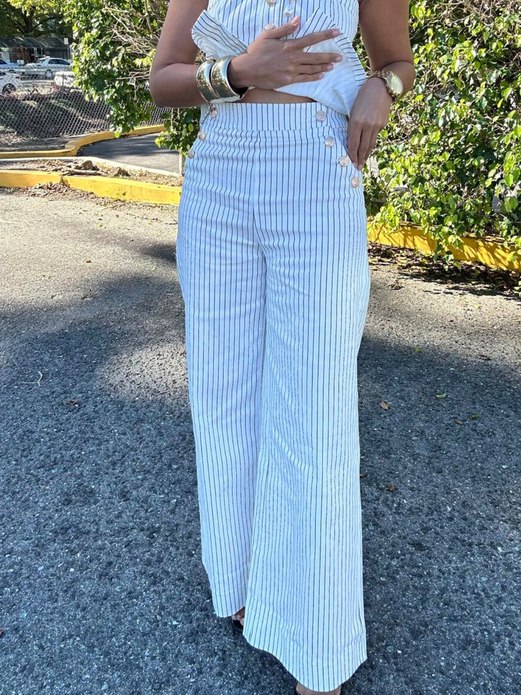 New Direction Stripe Strapless Top & Pant Set