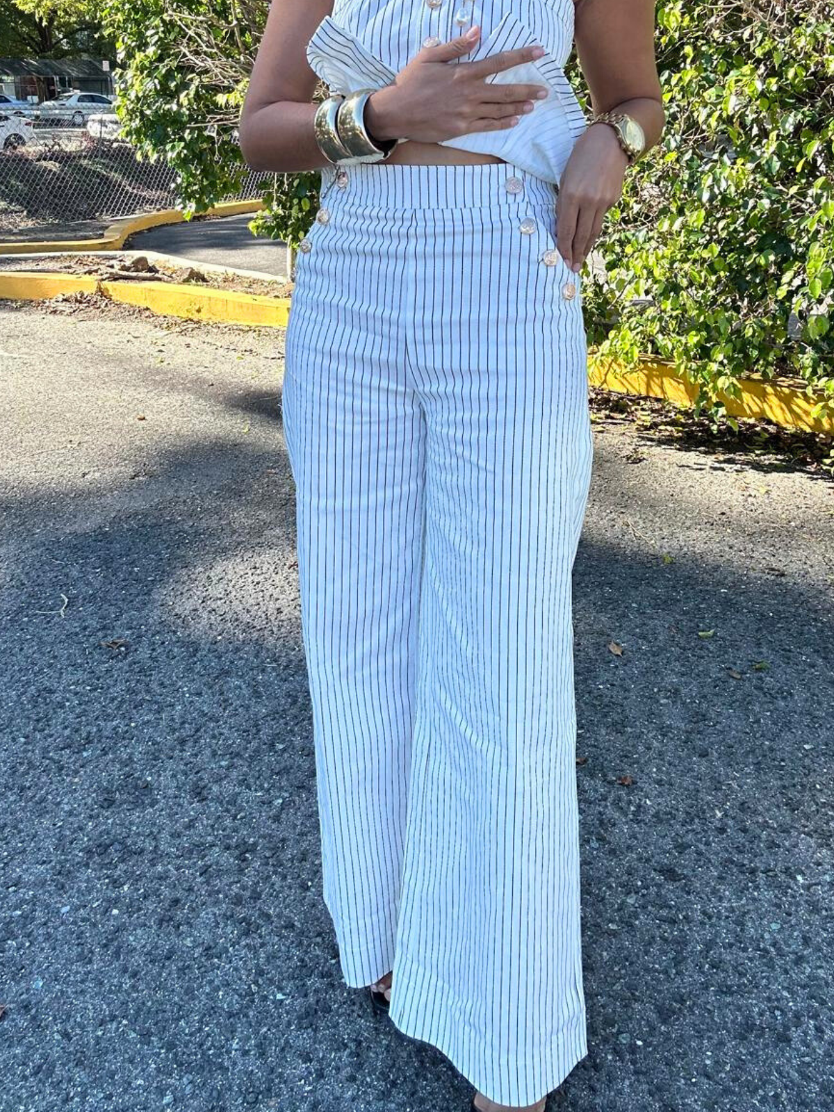 New Direction Stripe Strapless Top & Pant Set