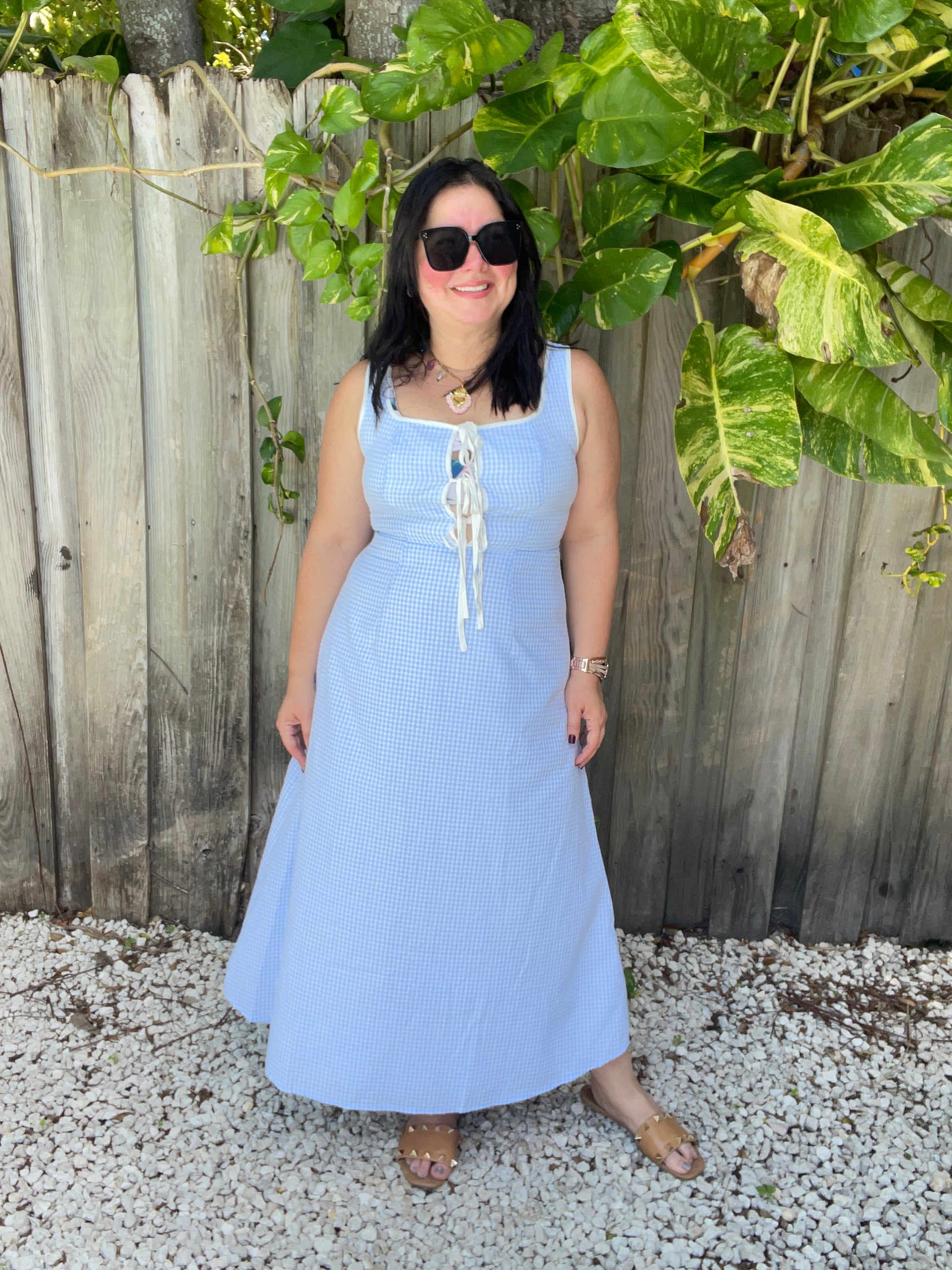 Tie Front Gingham Midi Dress