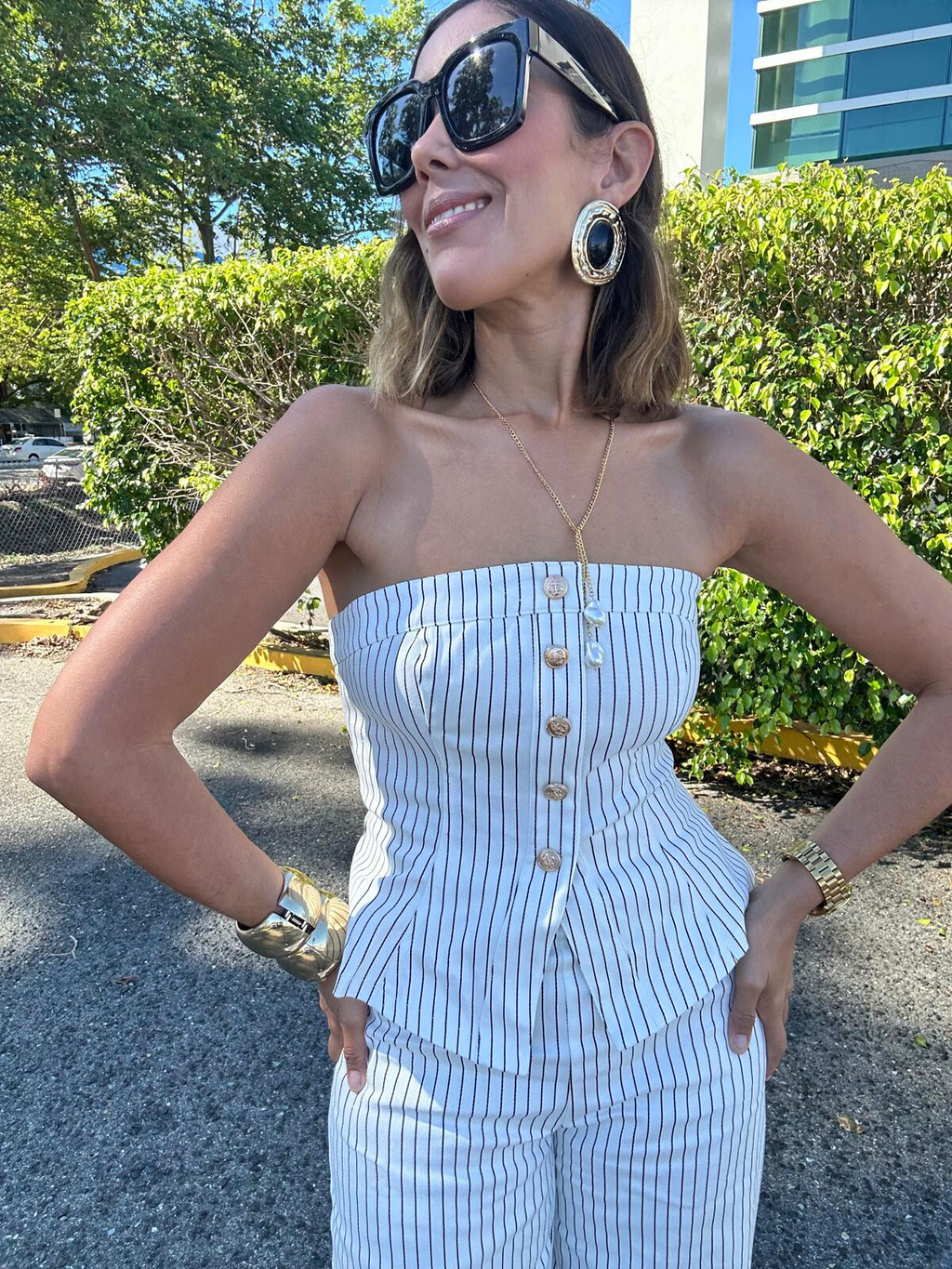 New Direction Stripe Strapless Top & Pant Set