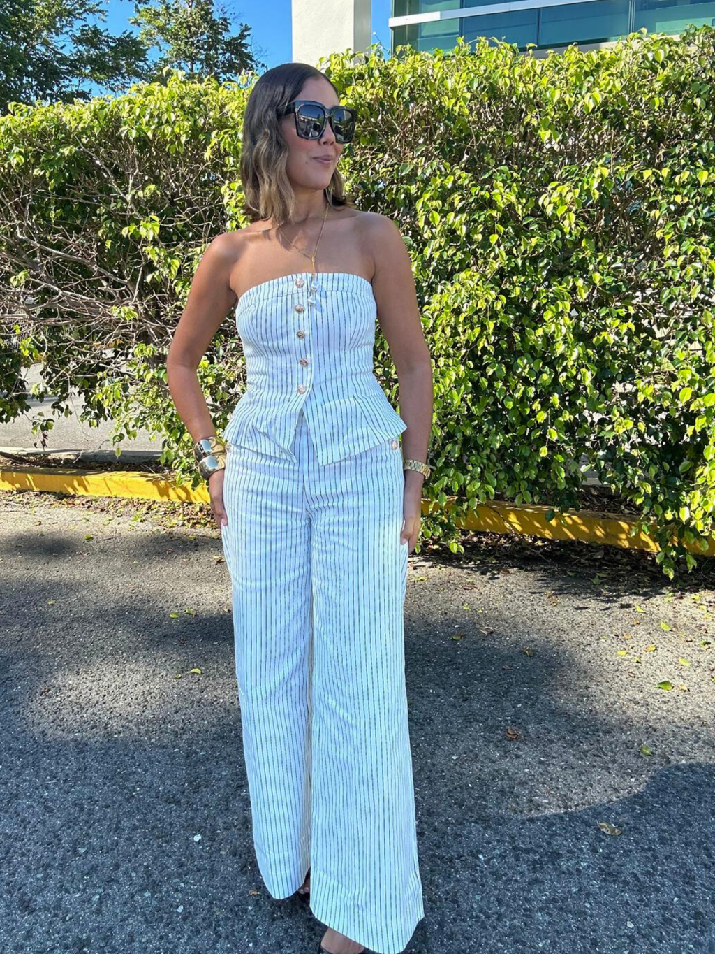 New Direction Stripe Strapless Top & Pant Set