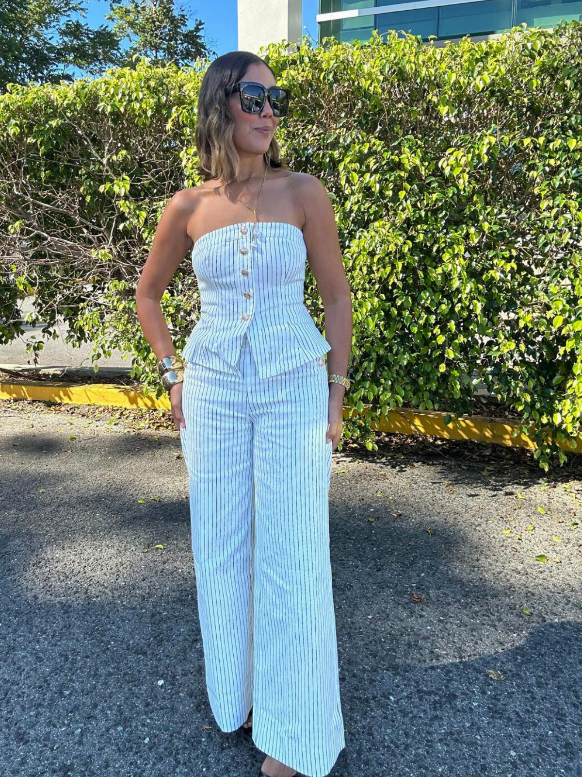 New Direction Stripe Strapless Top & Pant Set