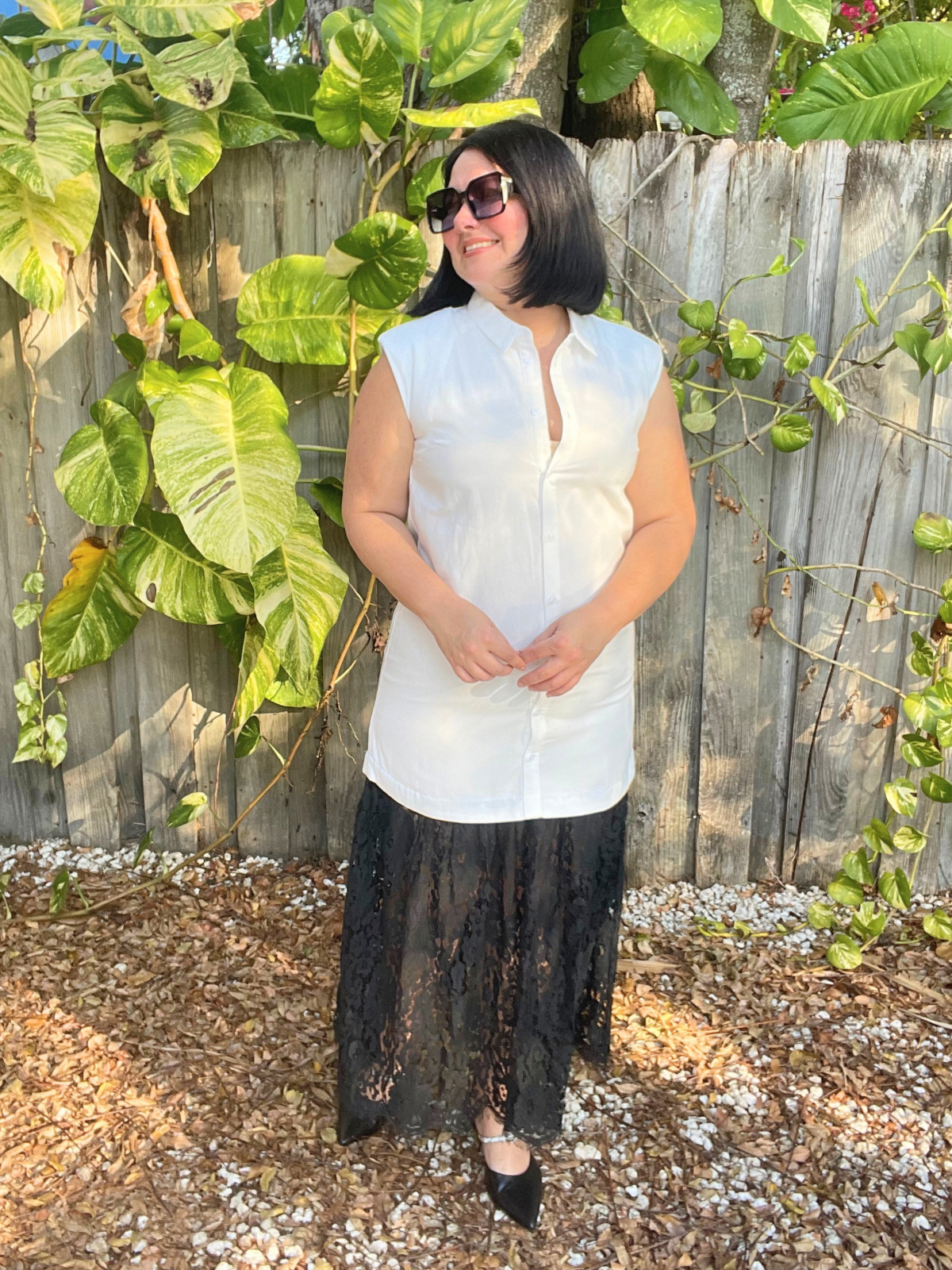 The Clean Lines & Lace Midi Shirt Dress