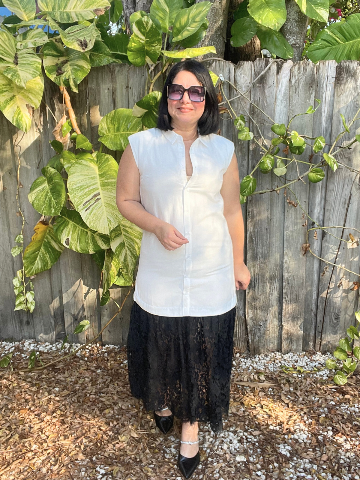 The Clean Lines & Lace Midi Shirt Dress