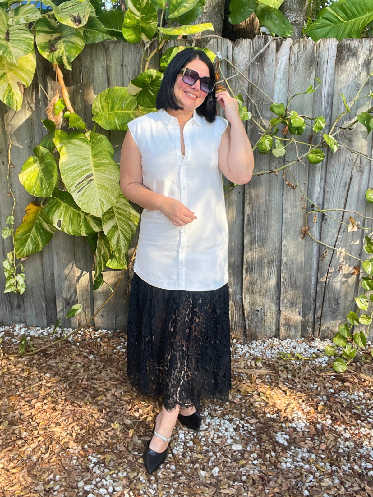 The Clean Lines & Lace Midi Shirt Dress