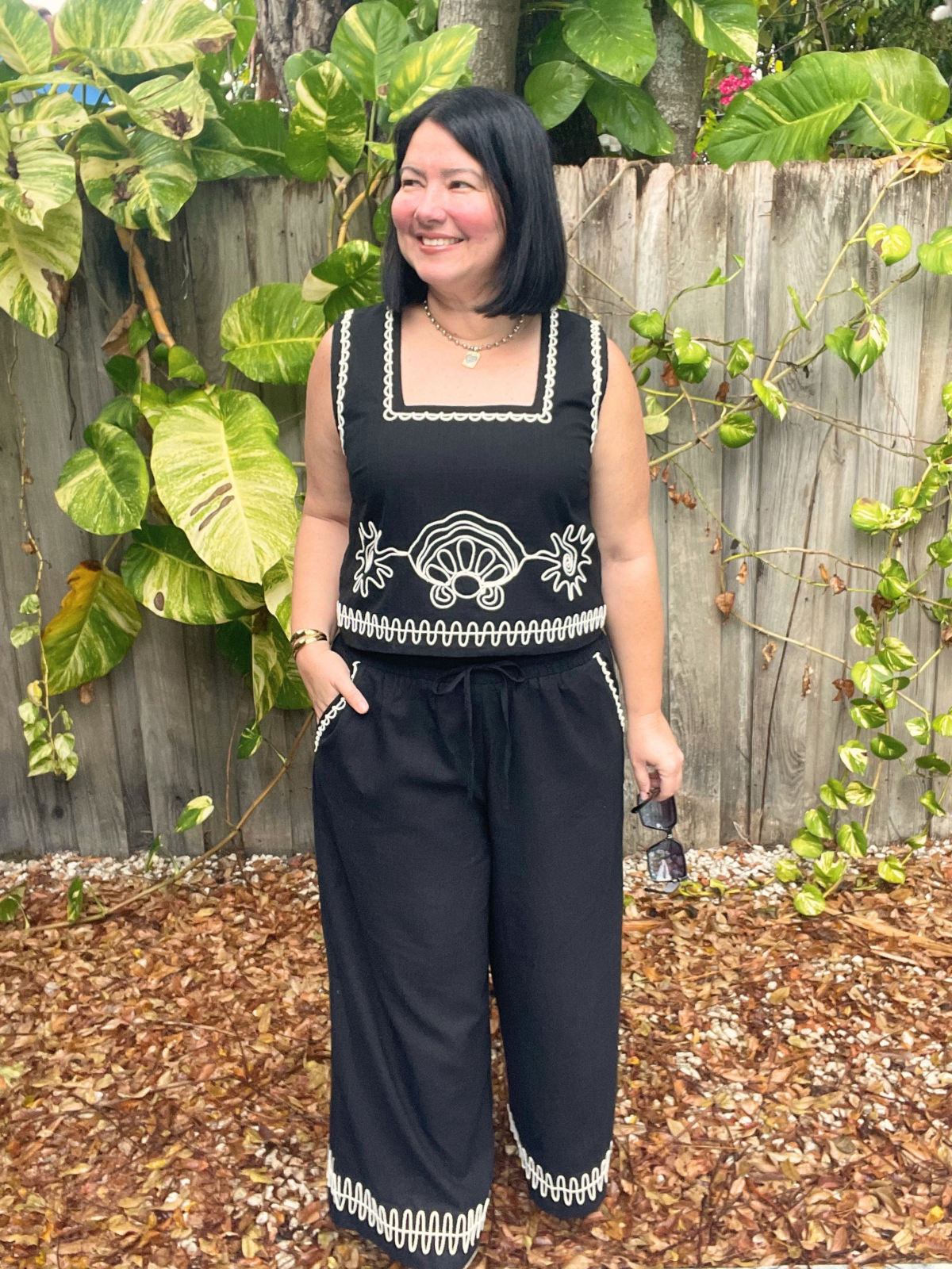 The White-Stitch Luxe Matching Top and Pants