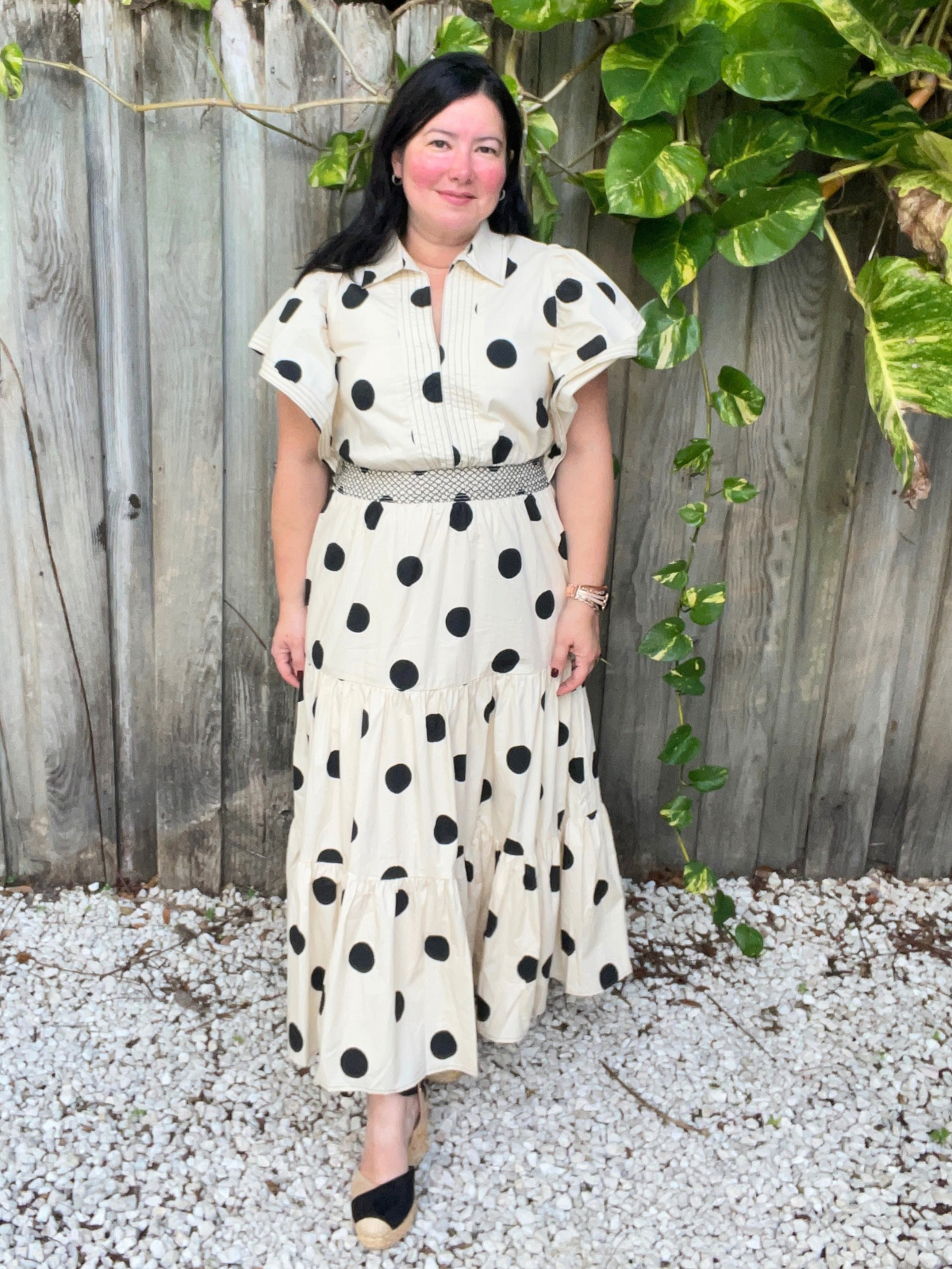 The Emilia Top Stitch Polka Dot Midi Dress