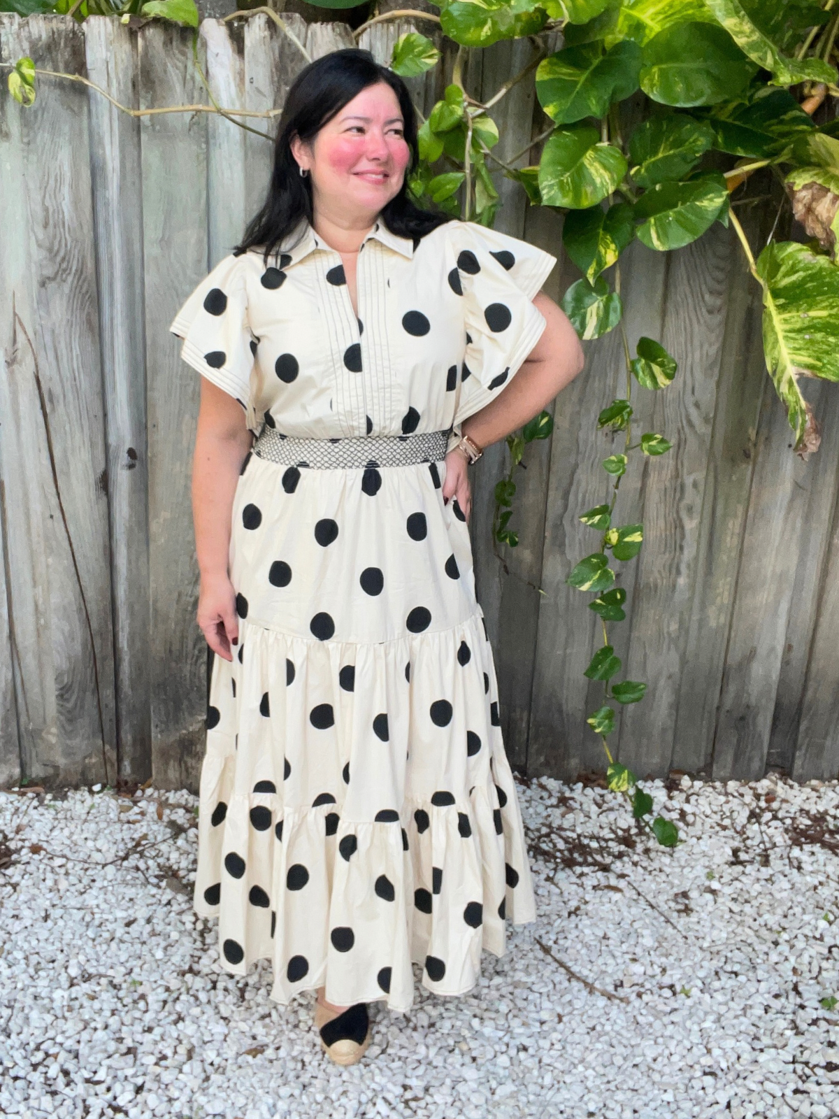 The Emilia Top Stitch Polka Dot Midi Dress