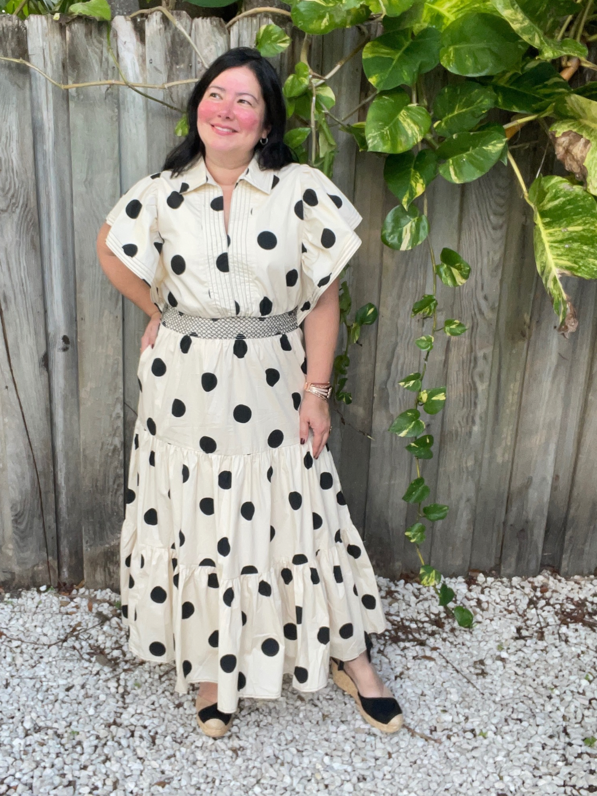The Emilia Top Stitch Polka Dot Midi Dress