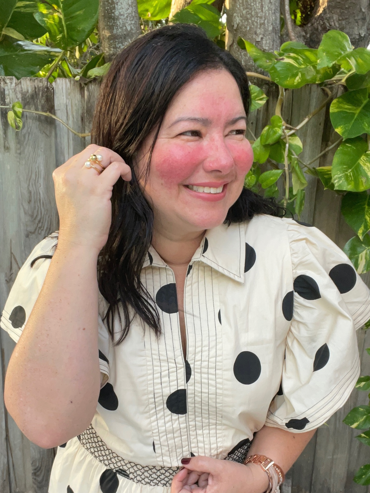 The Emilia Top Stitch Polka Dot Midi Dress