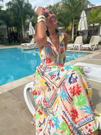 Beachy Coastal Halter Top & Midi Skirt Set