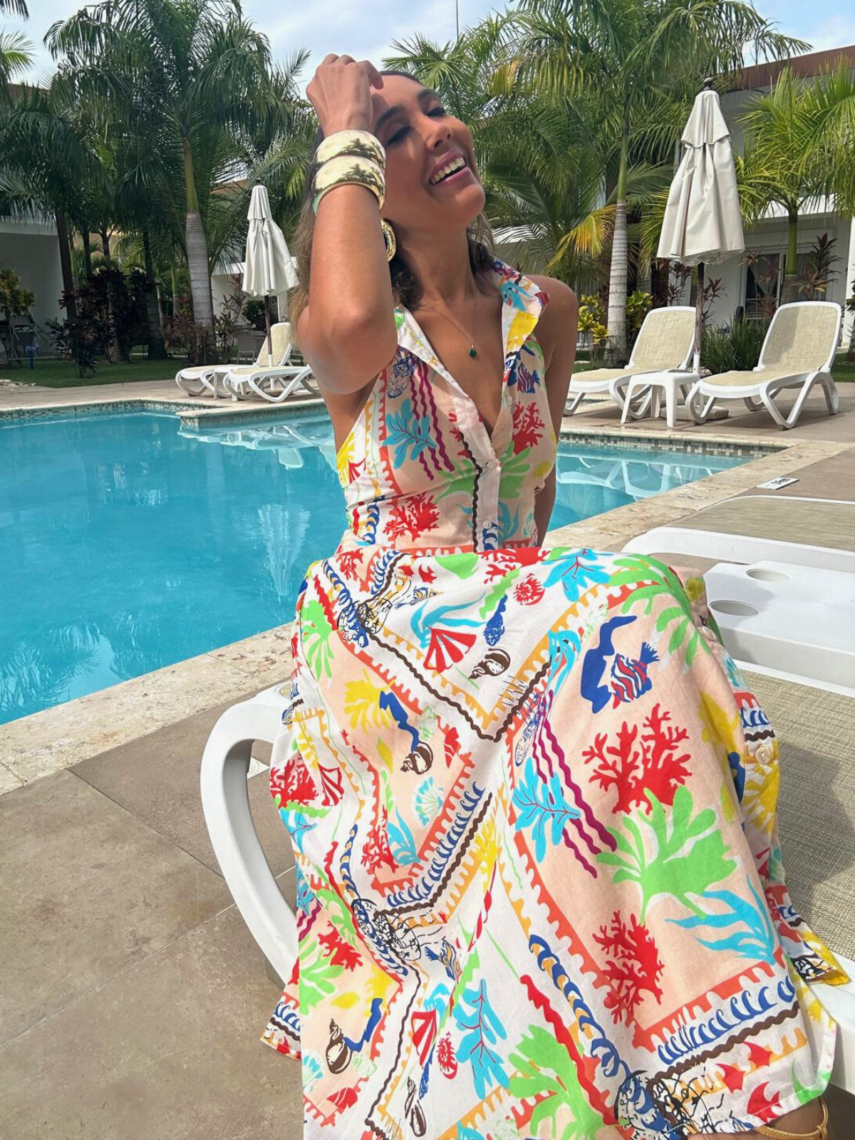 Beachy Coastal Halter Top & Midi Skirt Set