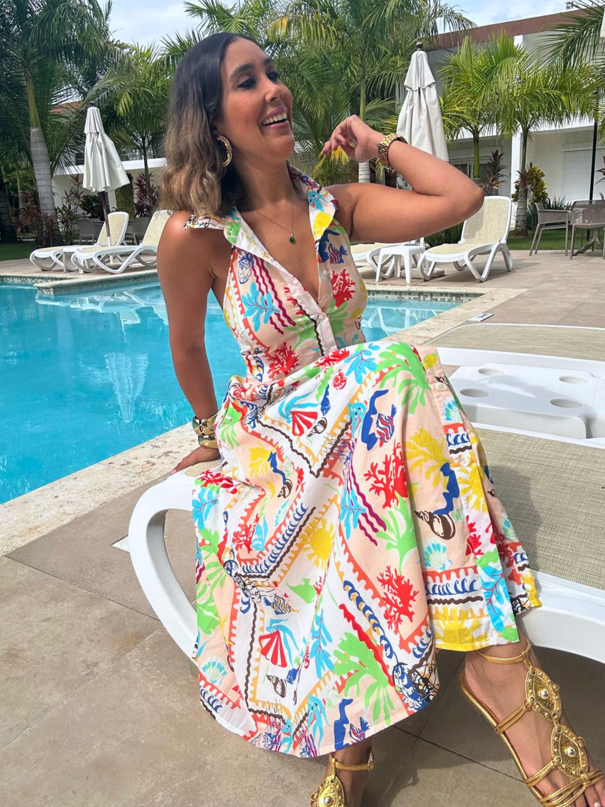 Beachy Coastal Halter Top & Midi Skirt Set