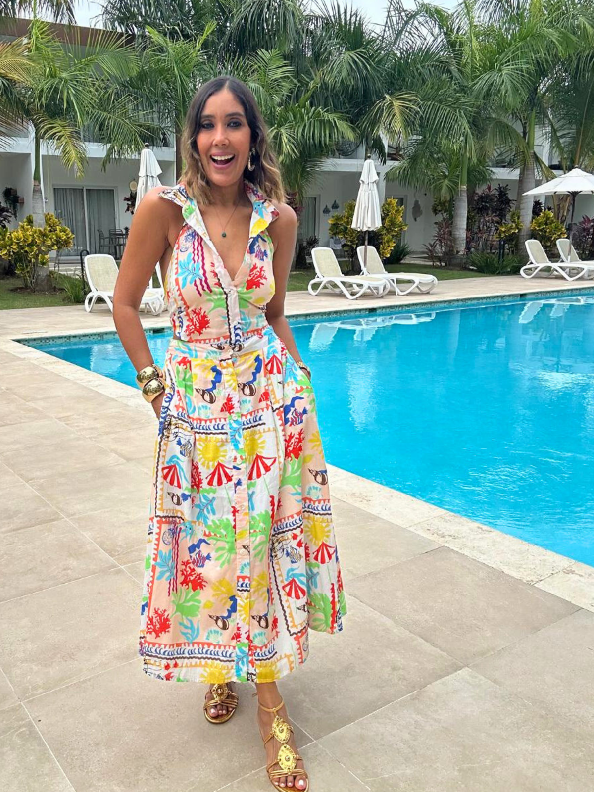 Beachy Coastal Halter Top & Midi Skirt Set