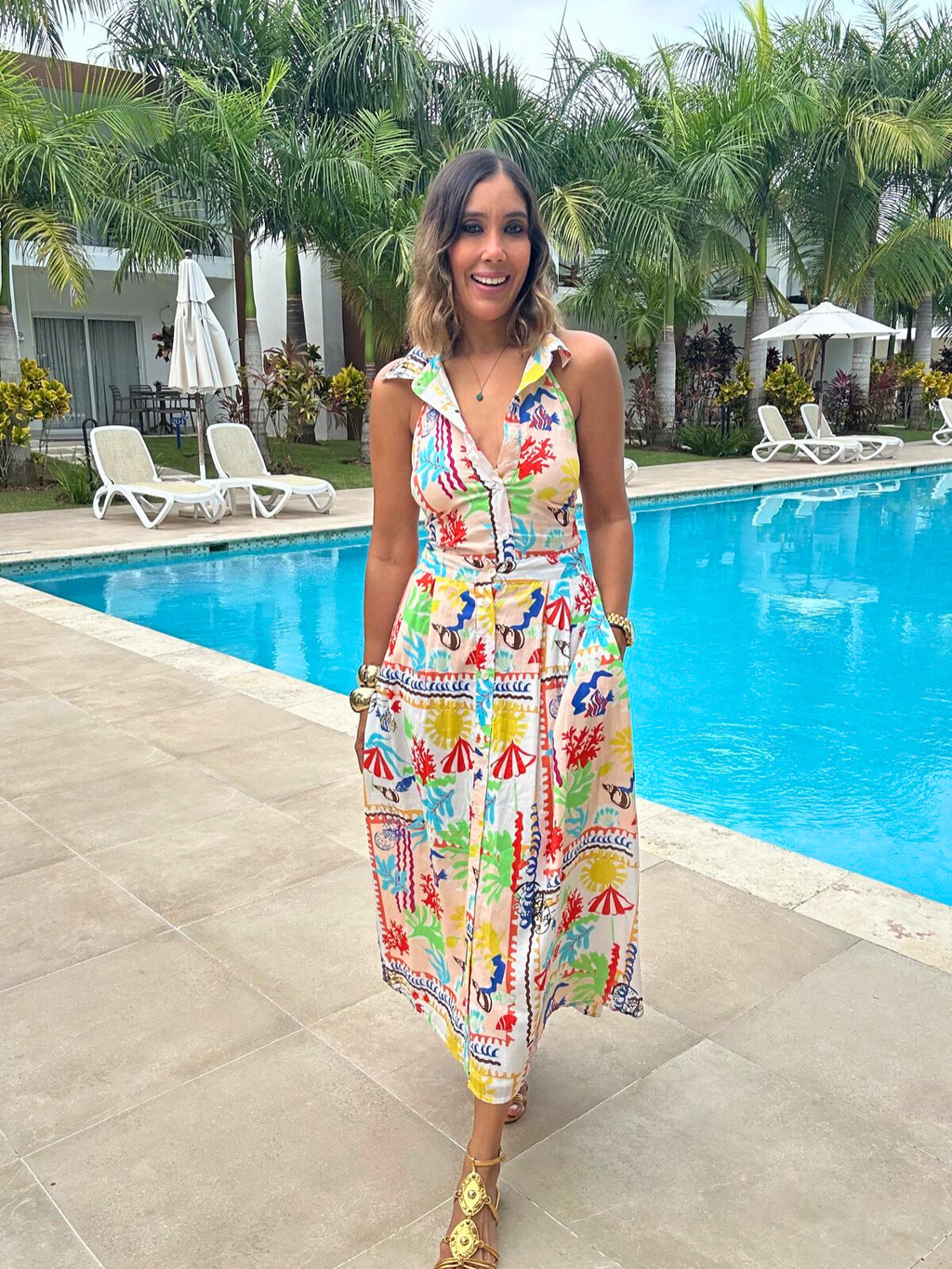 Beachy Coastal Halter Top & Midi Skirt Set