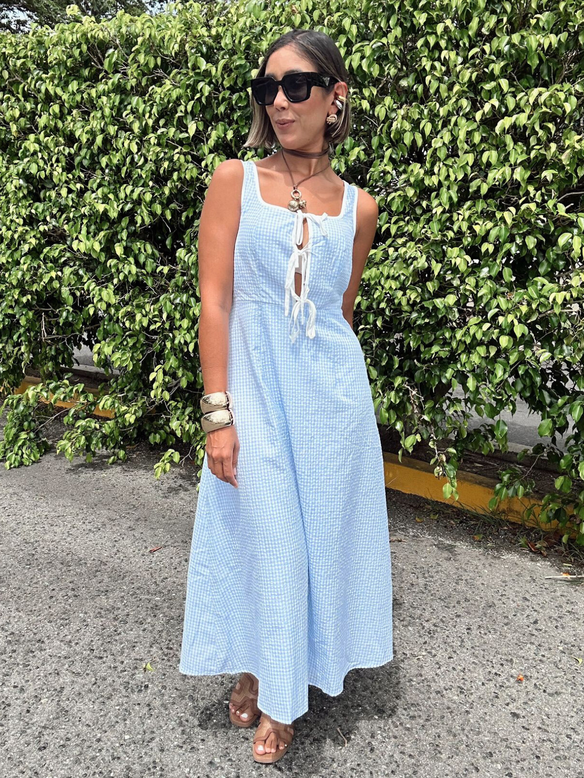 Tie Front Gingham Midi Dress