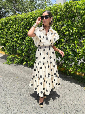 The Emilia Top Stitch Polka Dot Midi Dress