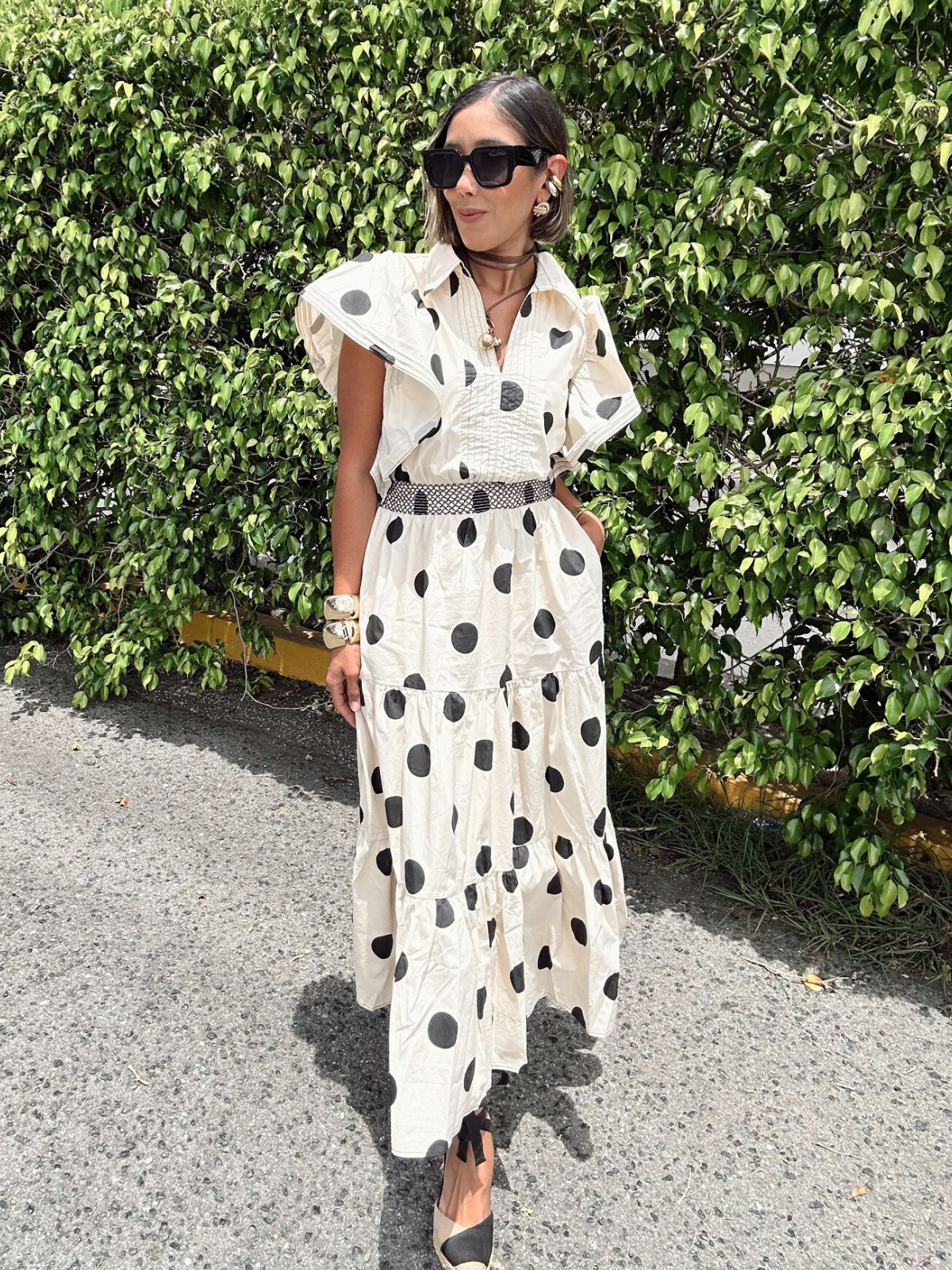 The Emilia Top Stitch Polka Dot Midi Dress